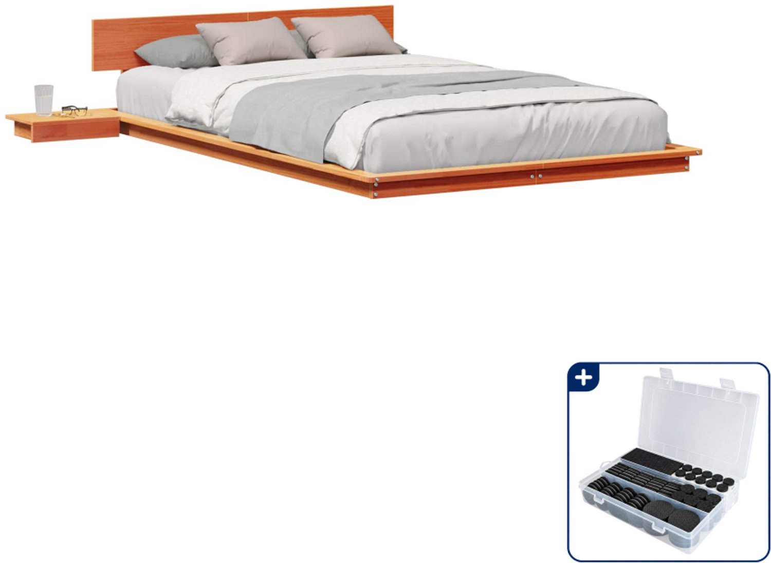 vidaXL bedframe met nachttafel - 140 x 190 cm - hout - bruin - Inclusief antikrasvilt 177-delig
