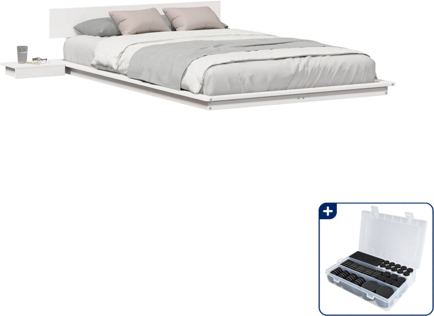 vidaXL bedframe - 140 x 190 cm - hout - bruin - Inclusief antikrasvilt 177-delig Wit