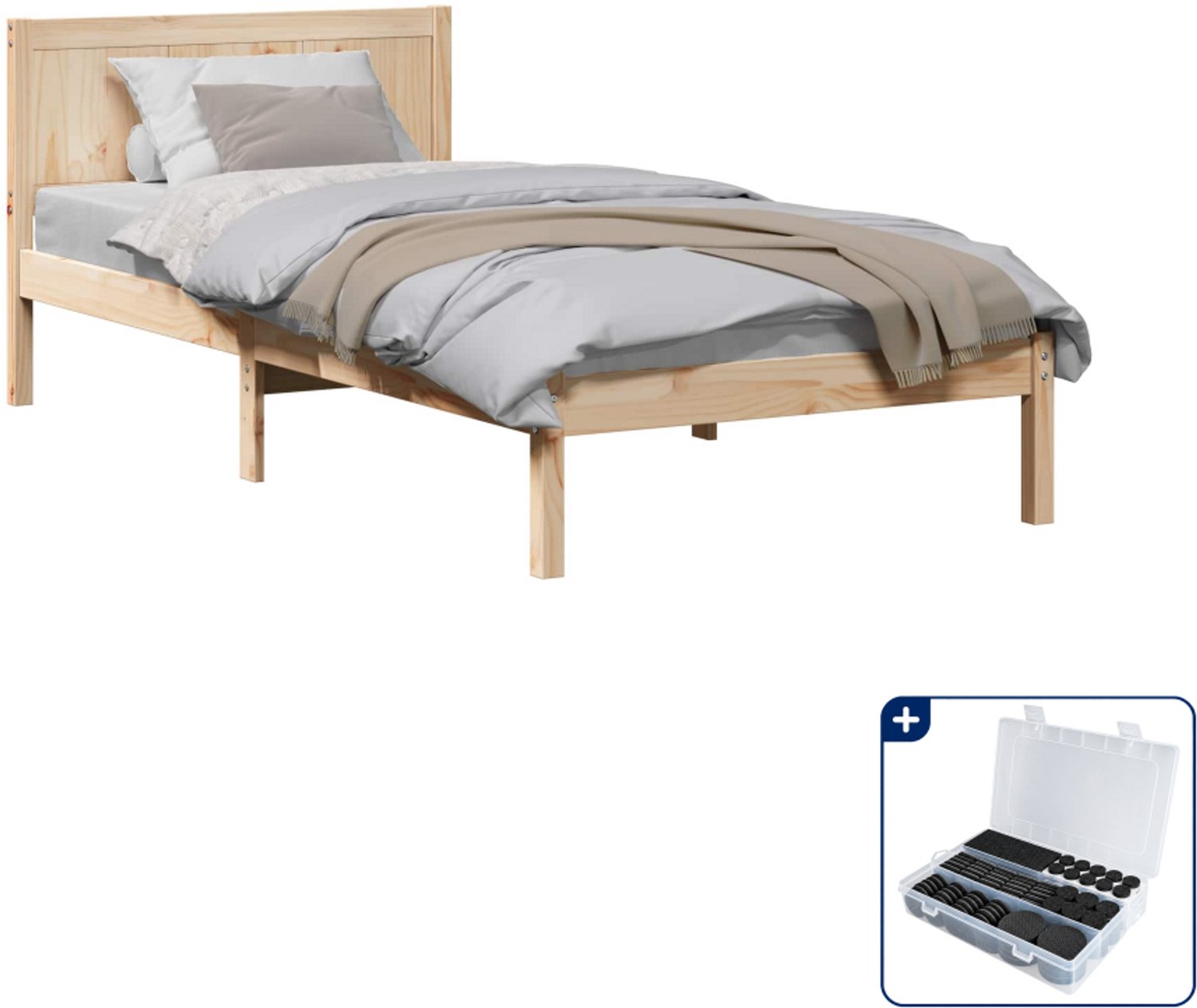 vidaXL bedframe - 80 x 200 cm - massief grenenhout - bruin - Inclusief antikrasvilt 177-delig