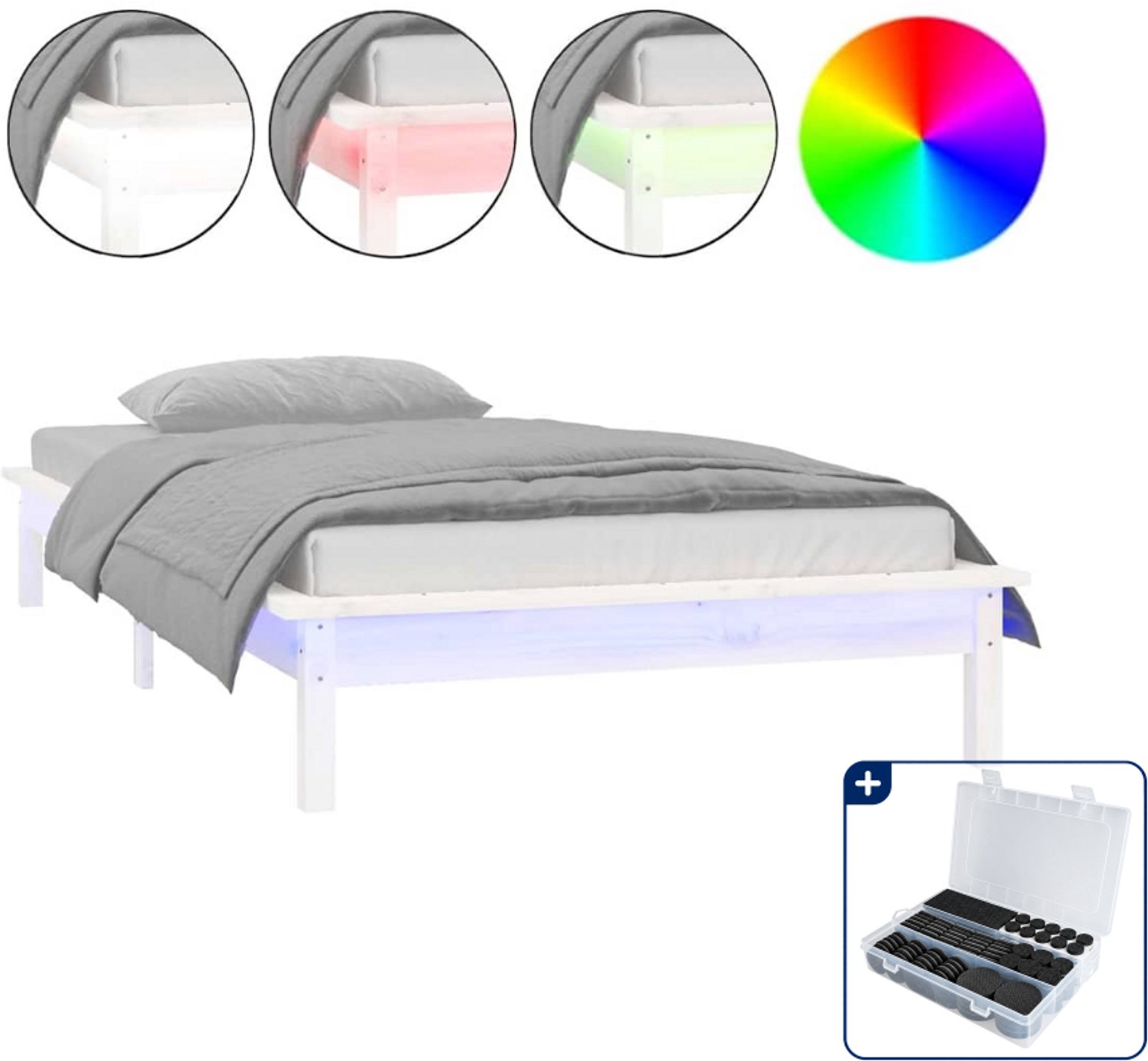 vidaXL bedframe met led 90 x 190 cm - massief grenenhout - wit - Inclusief antikrasvilt 177-delig