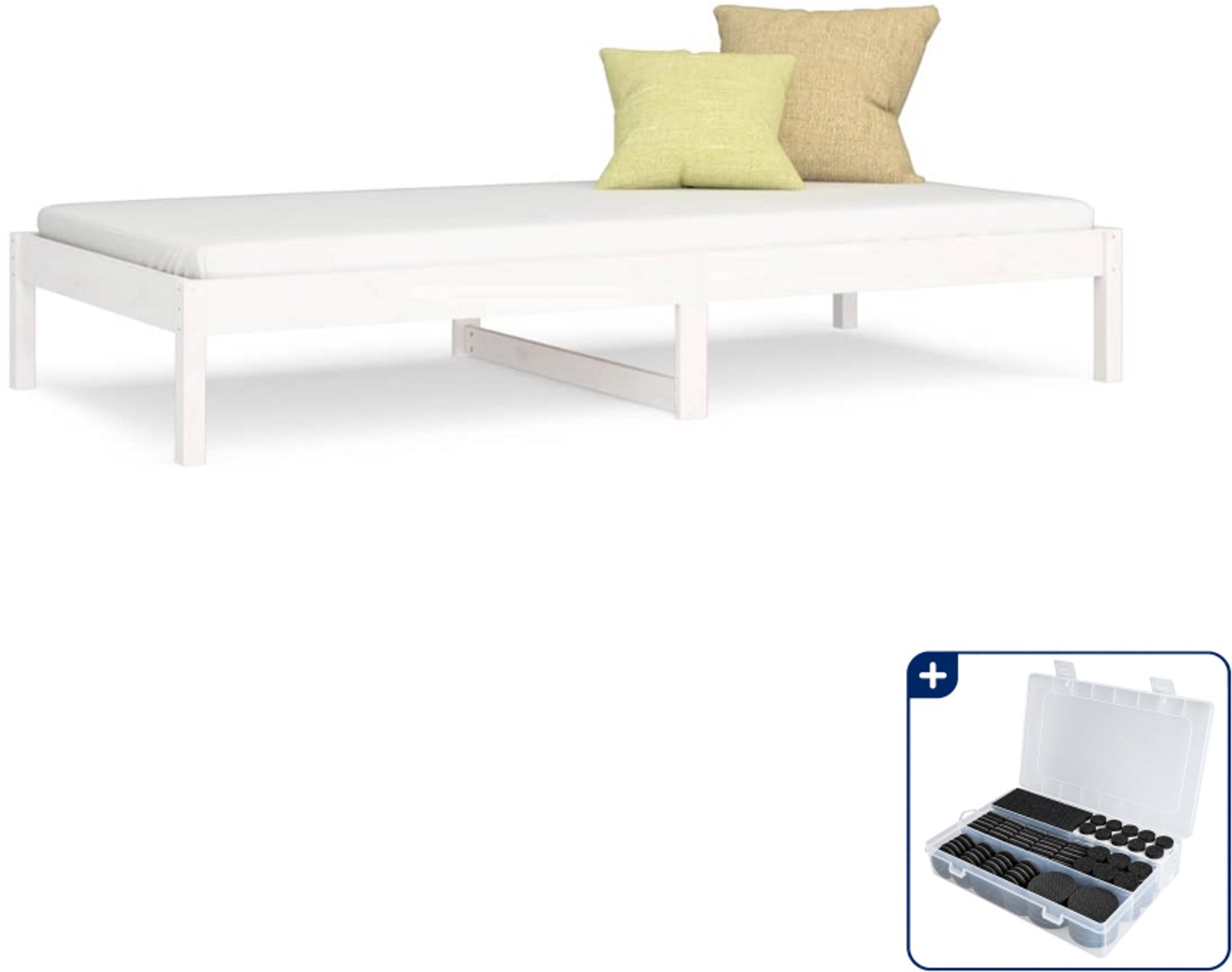 vidaXL slaapbank - 80 x 200 cm - massief grenenhout - wit - Inclusief antikrasvilt 177-delig