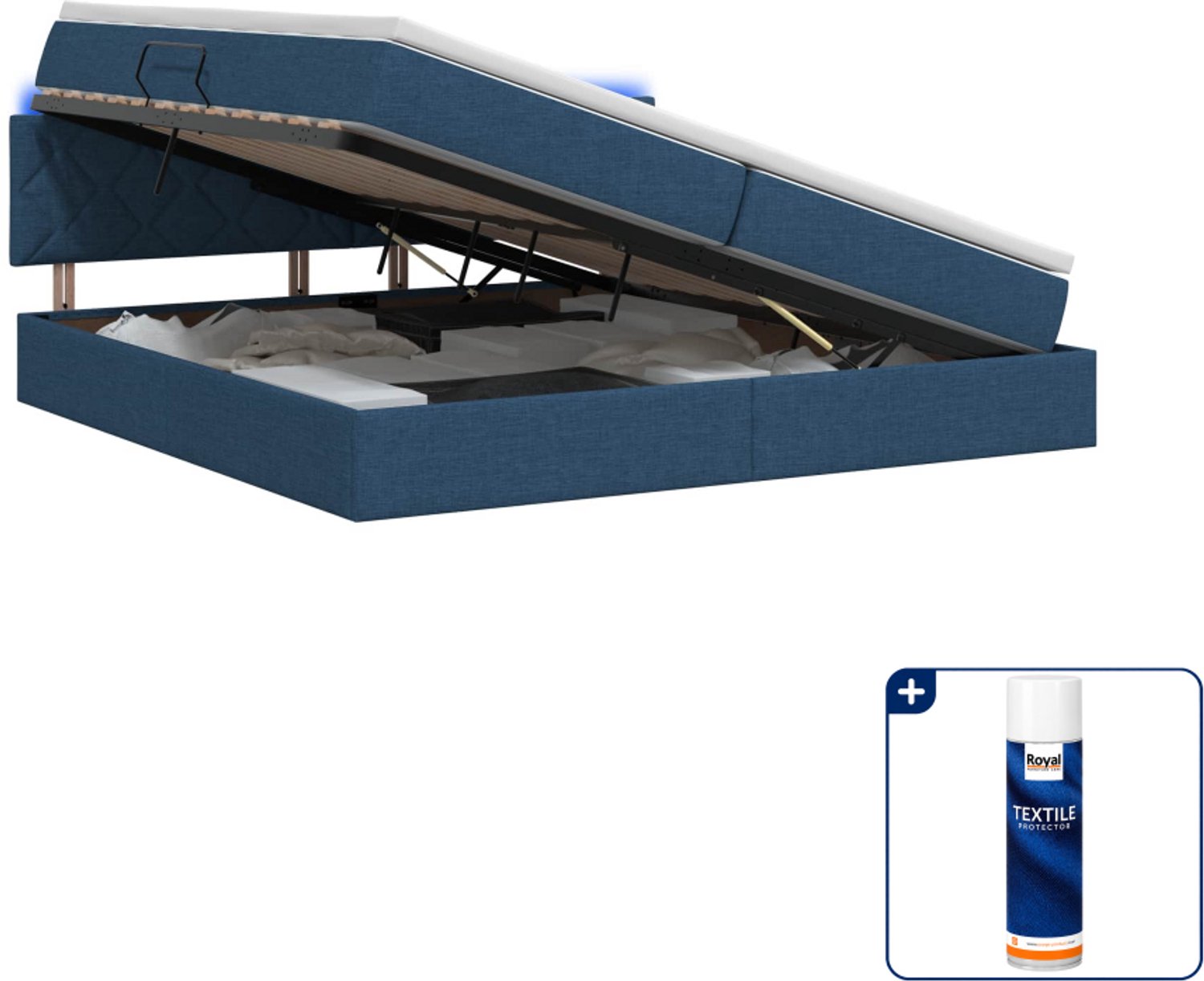 vidaXL opslagbed met matras - 200 x 200 cm - blauw - Inclusief textielbeschermer 500 ml