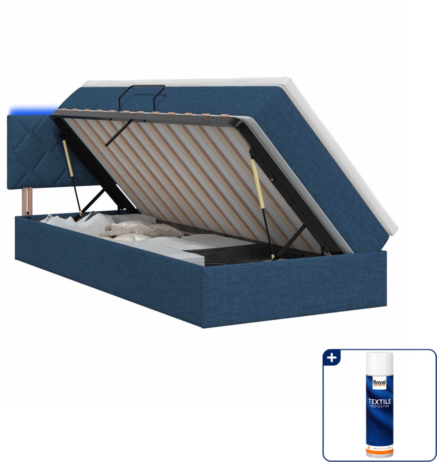 vidaXL led opslagbed met matras - 90 x 200 cm - blauw - Inclusief textielbeschermer 500 ml