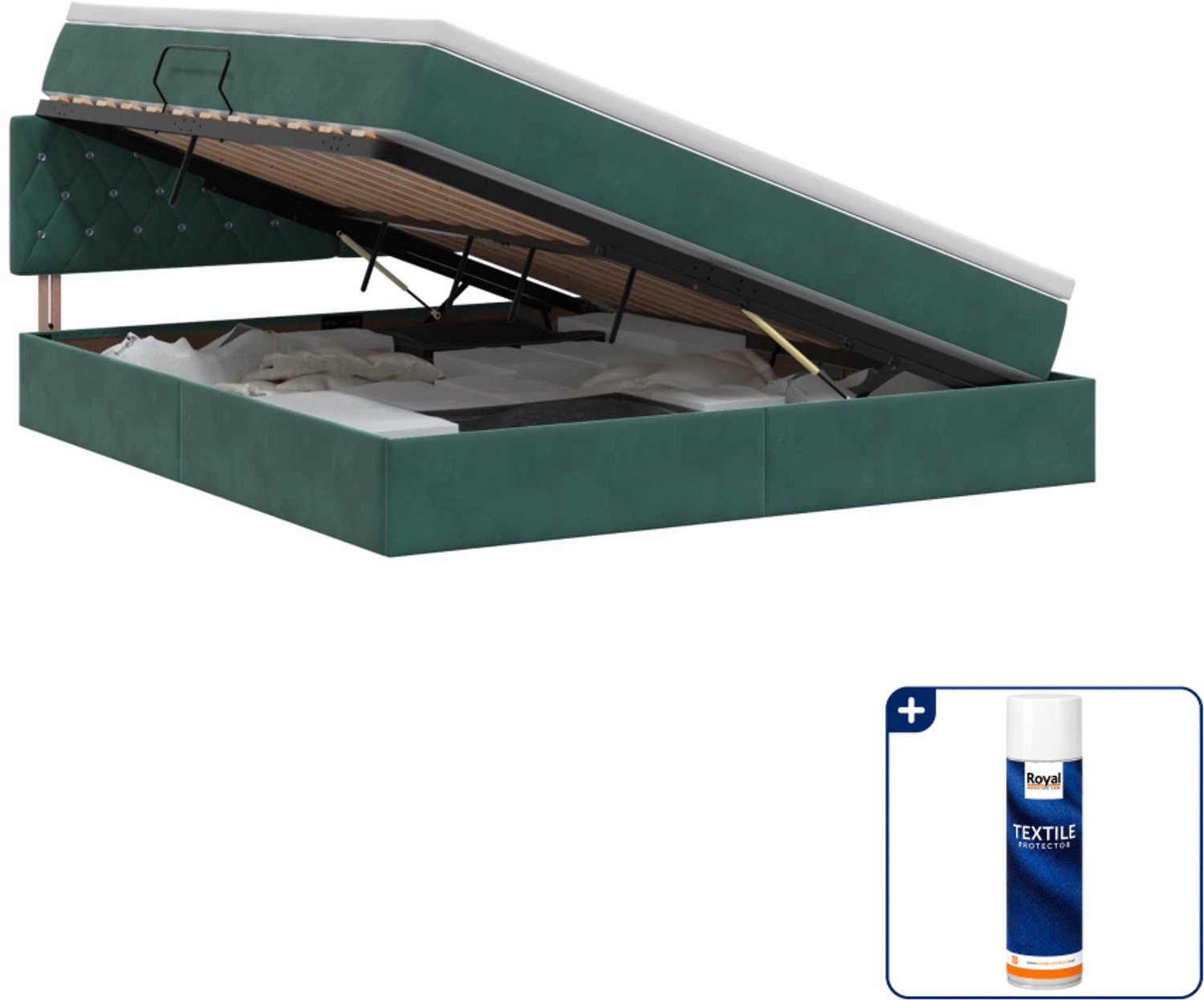 vidaXL Kingsize opbergbed - 180 x 200 cm - fluweel - donkergroen - Inclusief textielbeschermer 500 ml