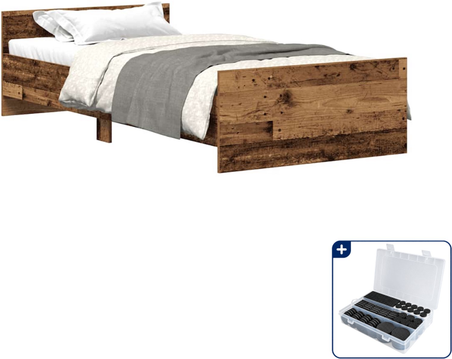 vidaXL bedframe - 75 x 190 cm - oud hout - Inclusief antikrasvilt 177-delig Bruin