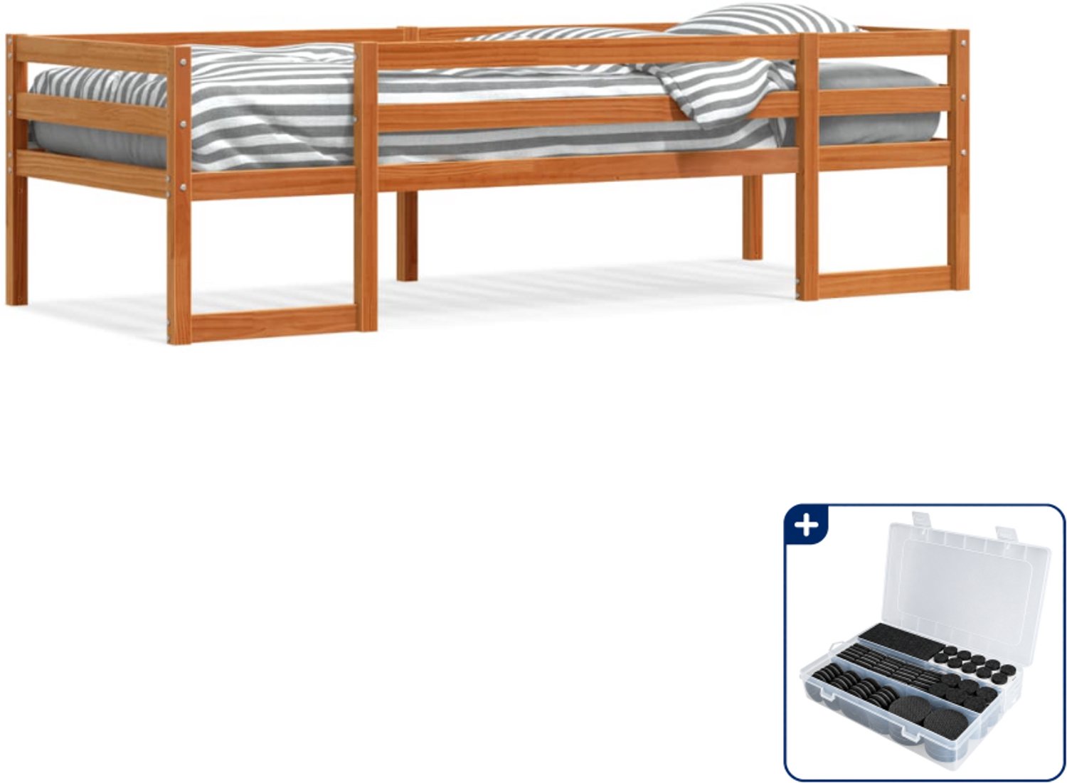 vidaXL kinderbedframe - 90 x 190 cm - massief grenenhout - wasbruin - Inclusief antikrasvilt 177-delig
