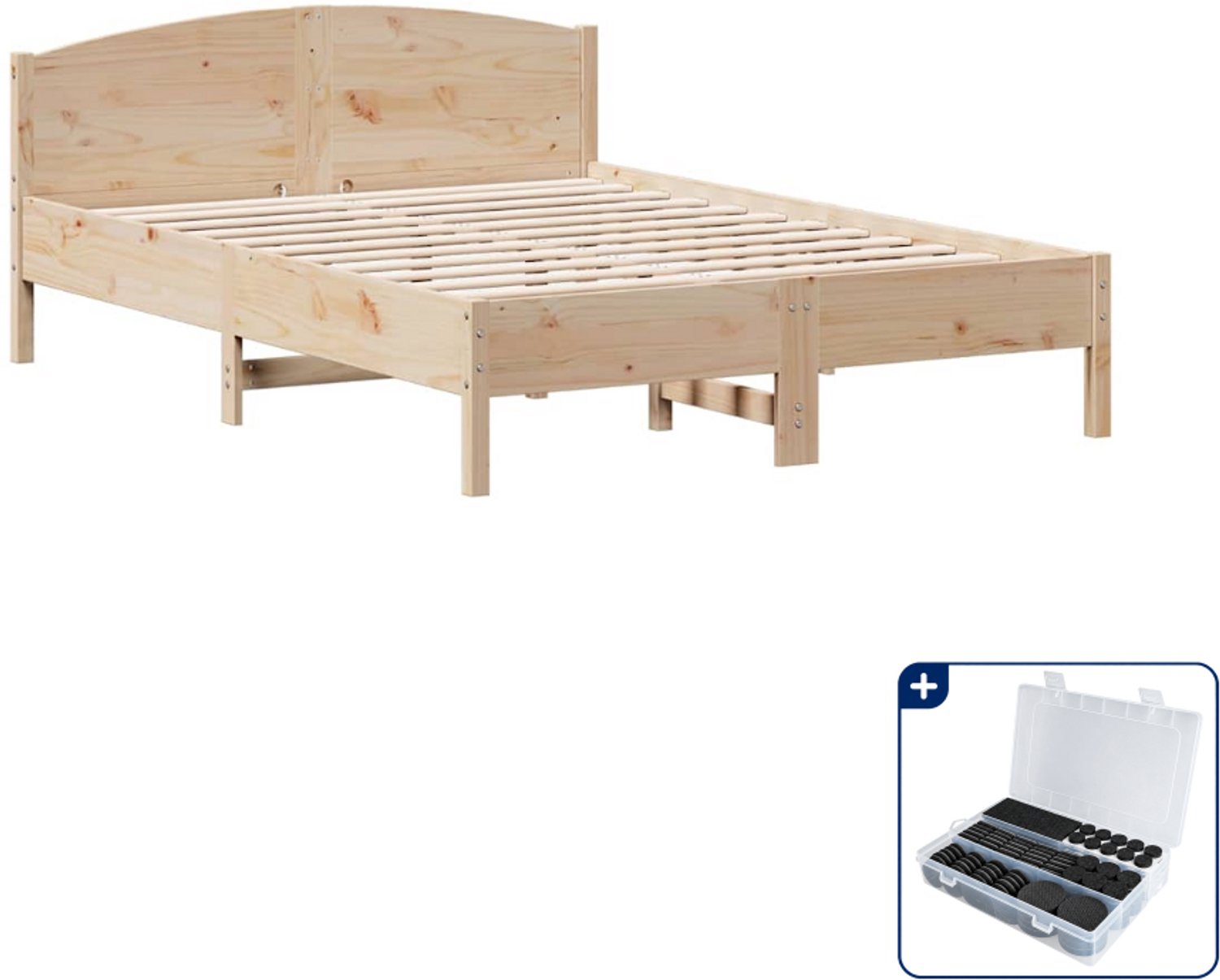 vidaXL Small double bedframe 140 x 200 cm - massief grenenhout - Inclusief antikrasvilt 177-delig Bruin