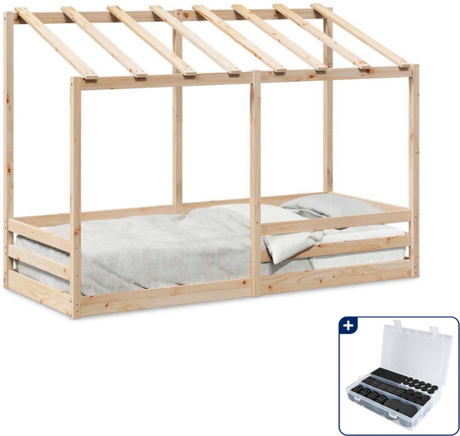 vidaXL kinderbed met bedhuis - 75 x 190 cm - massief grenenhout - Inclusief antikrasvilt 177-delig Bruin