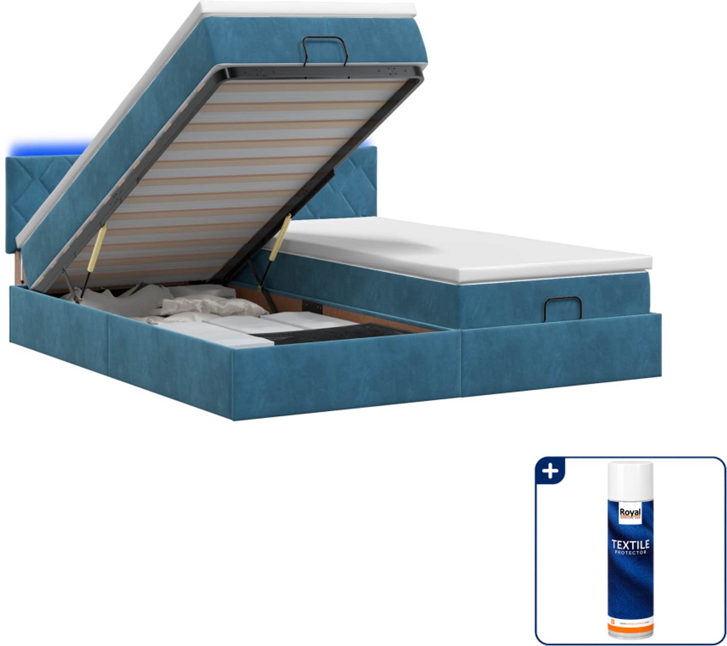 vidaXL Kingsize bed - 180 x 200 cm - donkerblauw - Inclusief textielbeschermer 500 ml