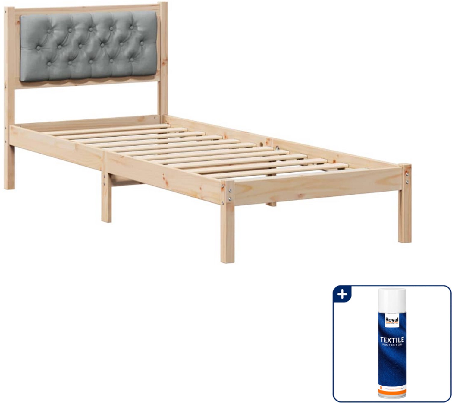 vidaXL Bedframe - 80 x 200 cm - massief grenenhout - lichtgrijs - Inclusief textielbeschermer 500 ml Bruin