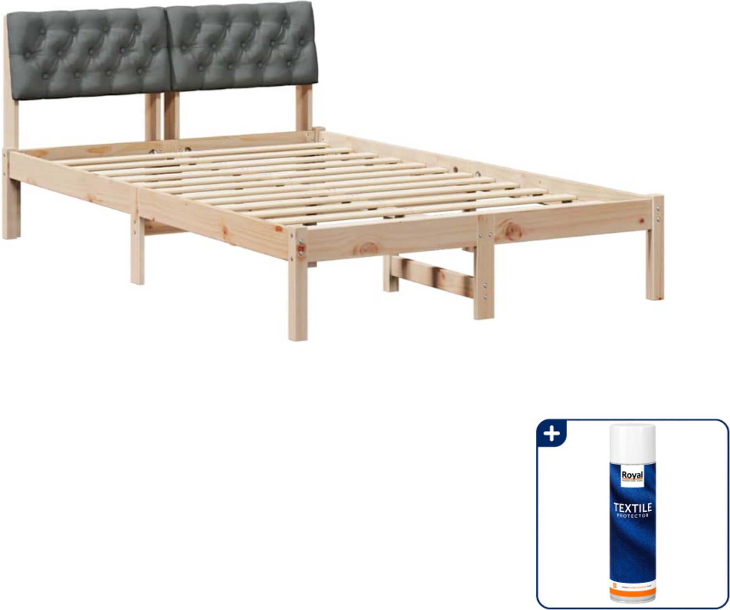 vidaXL Bedframe - 120 x 200 cm - massief grenenhout - bruin/donkergrijs - Inclusief textielbeschermer 500 ml