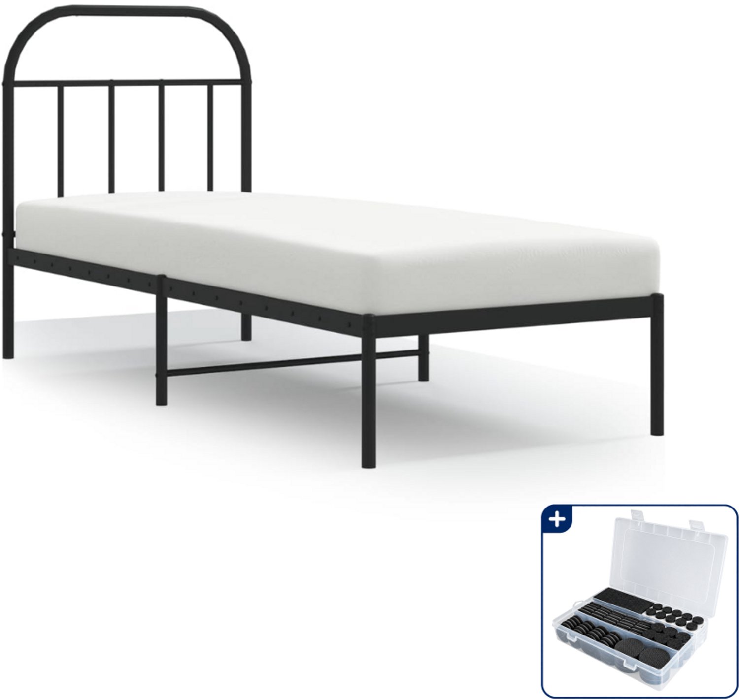 vidaXL bedframe met hoofdbord - 75 x 190 cm - staal - zwart - Inclusief antikrasvilt 177-delig