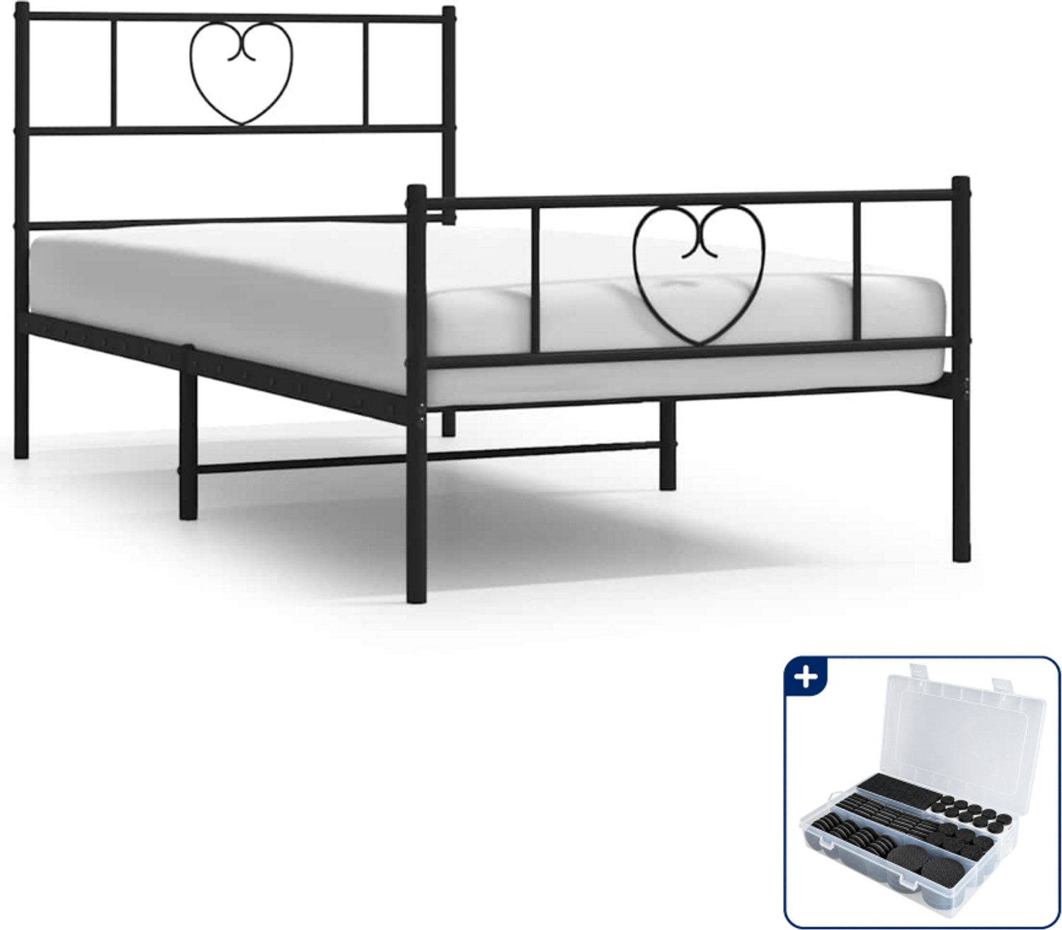 vidaXL Bedframe 100 x 190 cm - staal - zwart - Inclusief antikrasvilt 177-delig