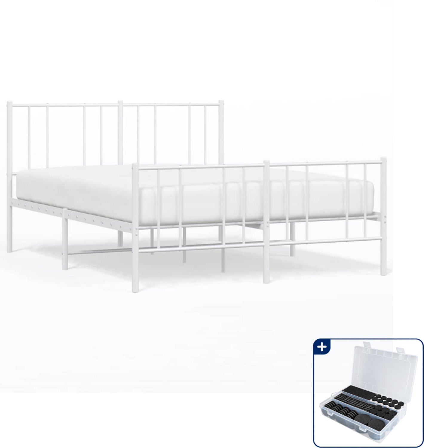 vidaXL bedframe - 150 x 200 cm - staal - wit - Inclusief antikrasvilt 177-delig