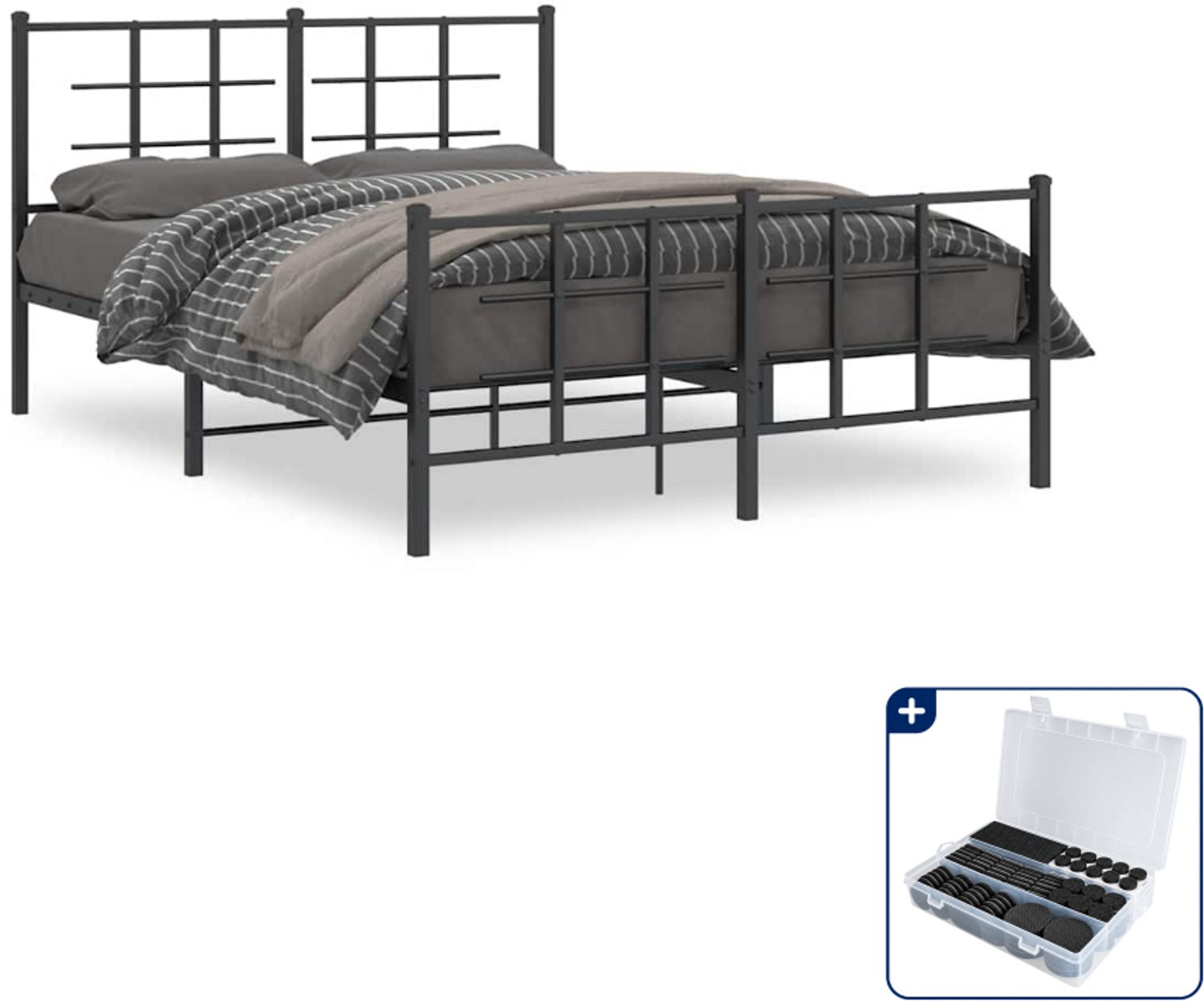 vidaXL bedframe - 140 x 190 cm - metaal - zwart - Inclusief antikrasvilt 177-delig