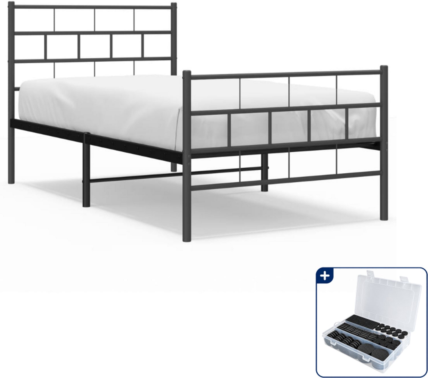 vidaXL bedframe - 90 x 190 cm - metaal - zwart - Inclusief antikrasvilt 177-delig