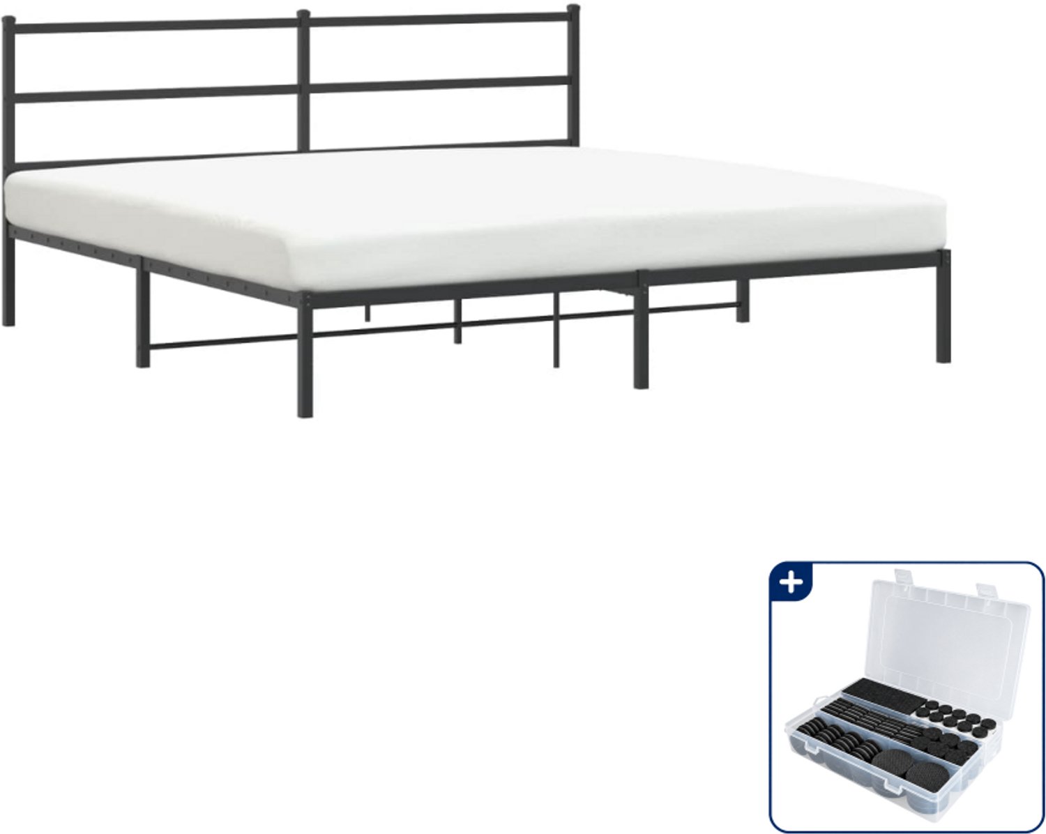 vidaXL bedframe - Kingsize - 180 x 200 cm - zwart - Inclusief antikrasvilt 177-delig
