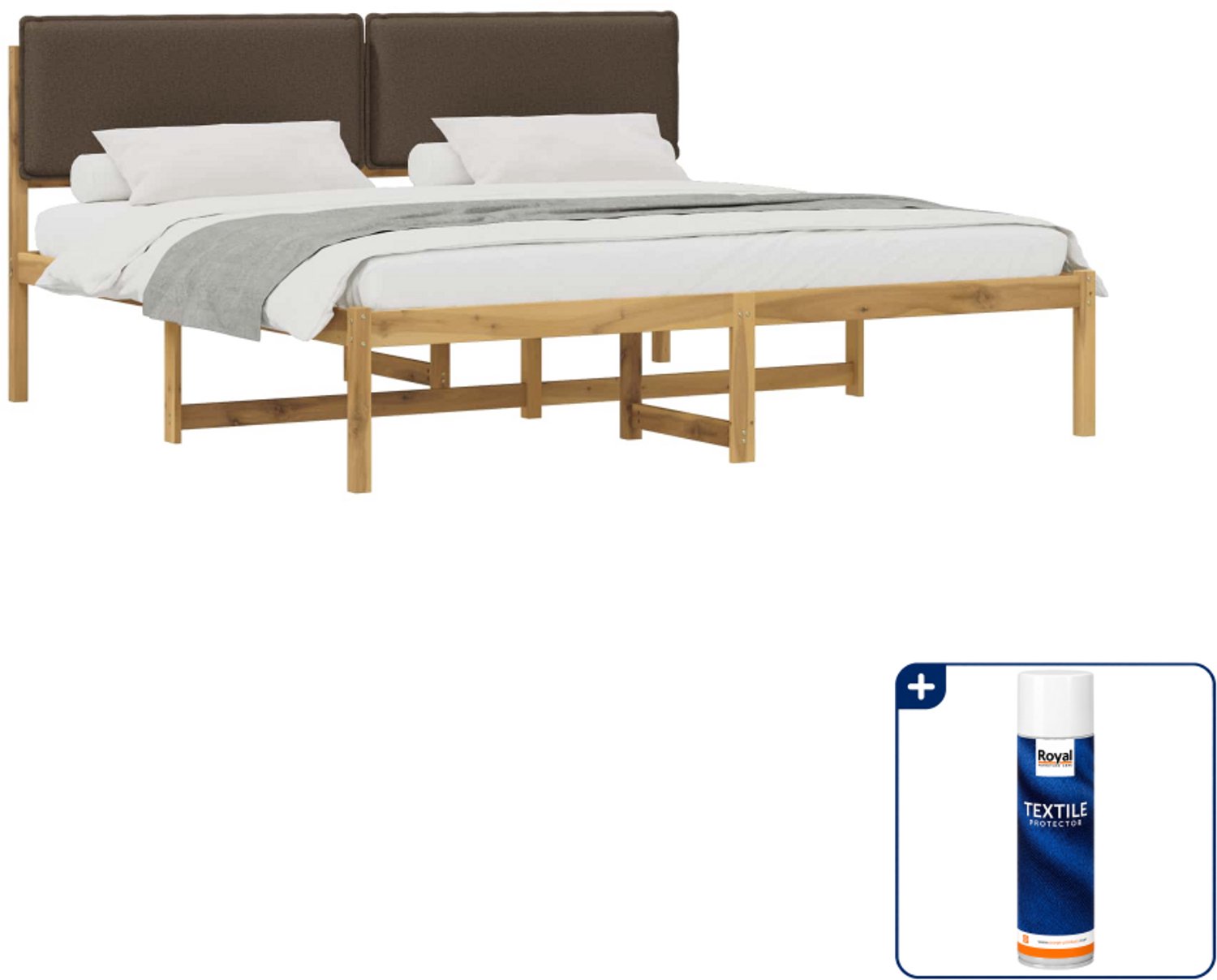 vidaXL bedframe - Kingsize - 180 x 200 cm - acaciahout - whitewash - Inclusief textielbeschermer 500 ml Wit