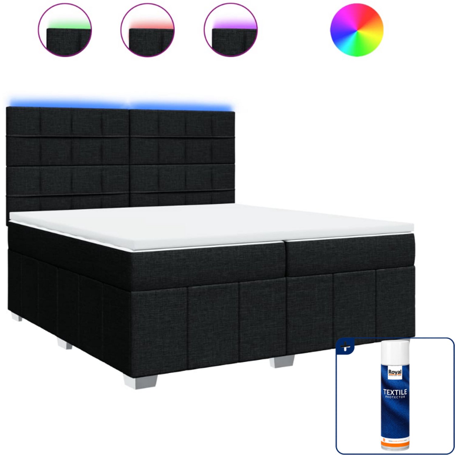 vidaXL Boxspring - Super kingsize - 200 x 200 cm - stof - zwart - Inclusief textielbeschermer 500 ml