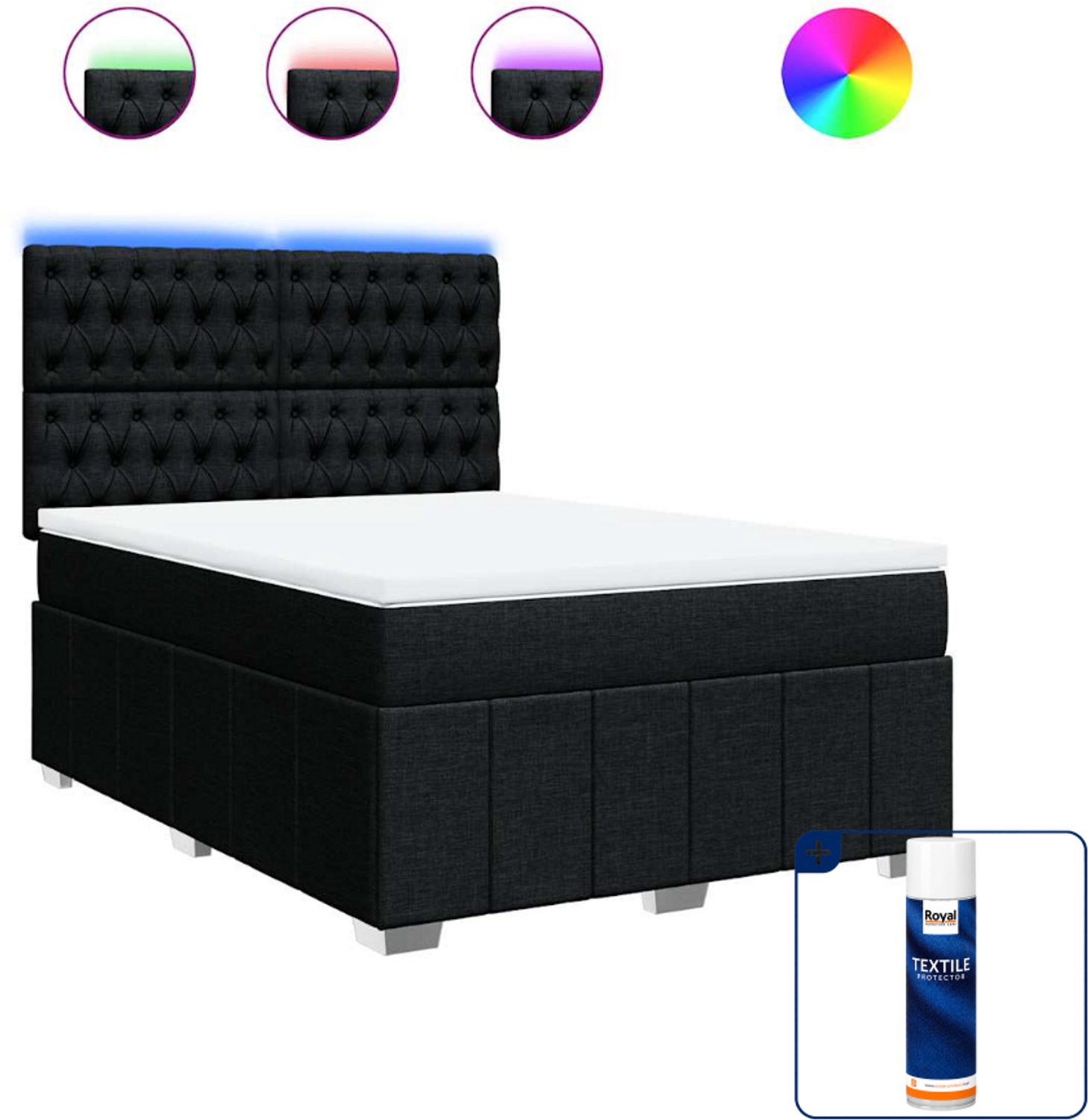 vidaXL Small double boxspring met matras - 140 x 200 cm - zwart - Inclusief textielbeschermer 500 ml