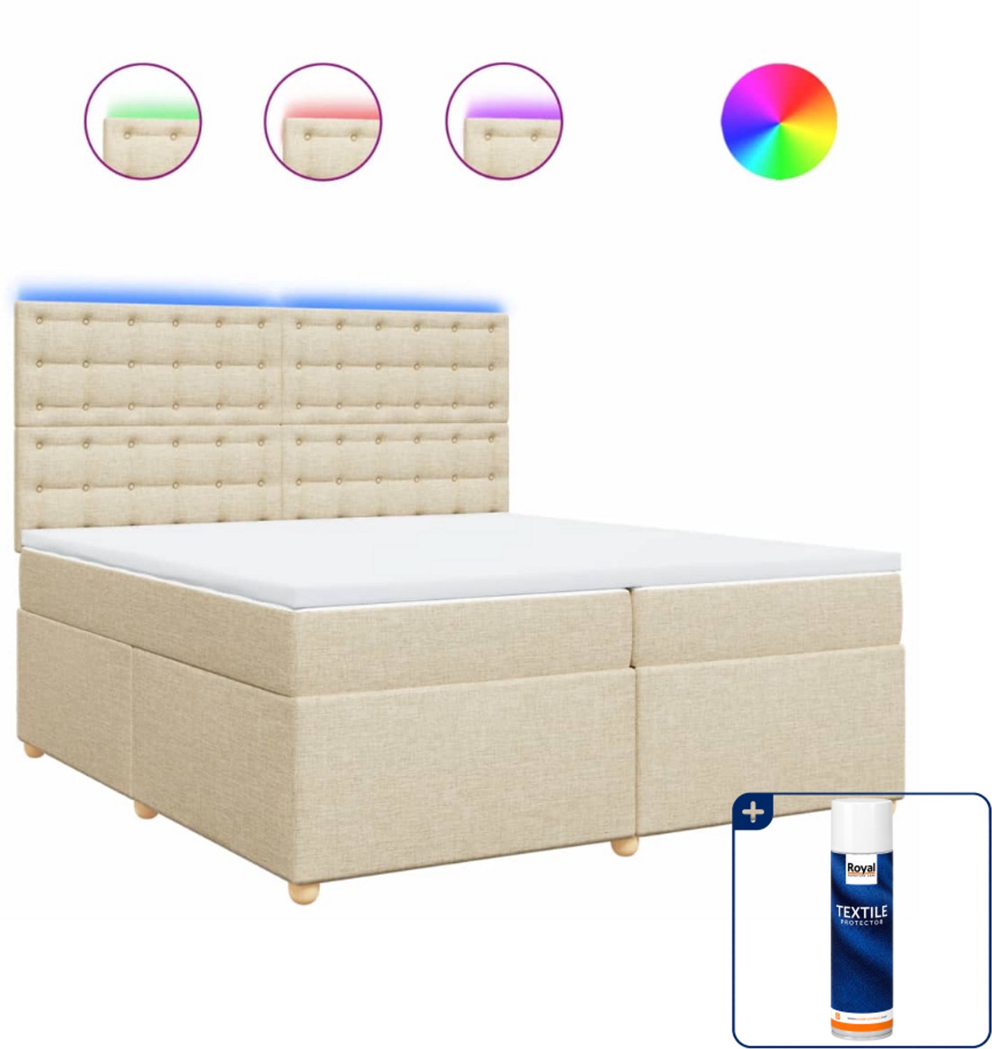 vidaXL Boxspring - Super kingsize - 200 x 200 cm - crème - Inclusief textielbeschermer 500 ml