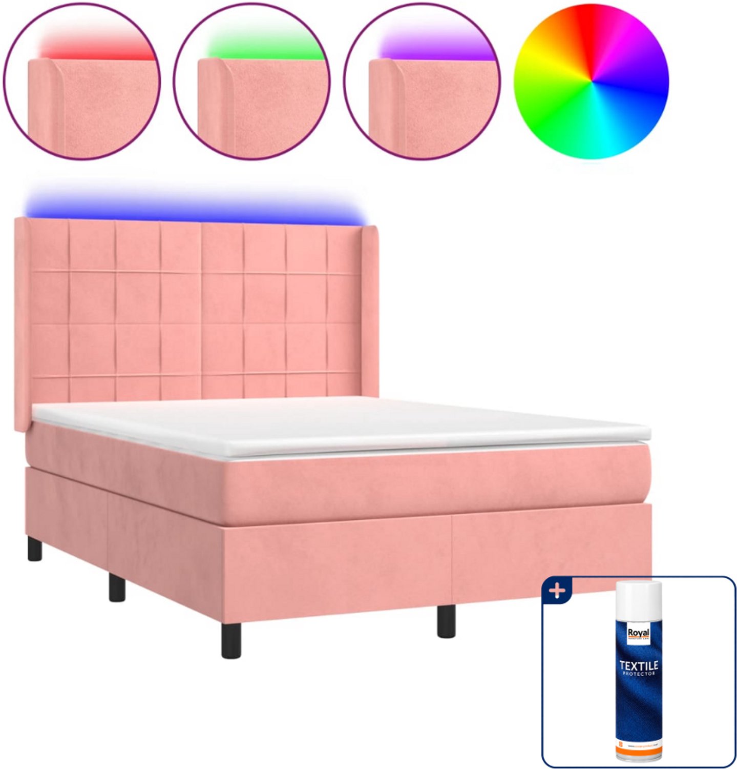 vidaXL Boxspring Small double - 140 x 200 cm - fluweel - roze - Inclusief textielbeschermer 500 ml