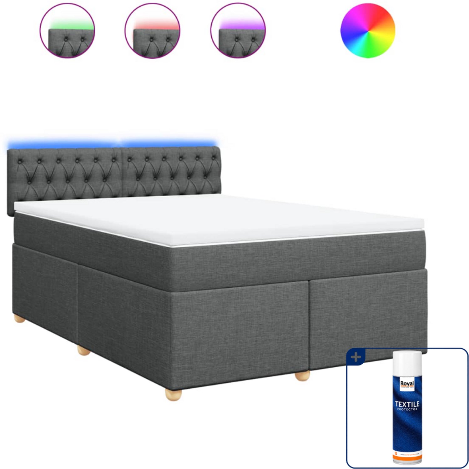 vidaXL boxspring met matras - 140 x 190 cm - donkergrijs - Inclusief textielbeschermer 500 ml