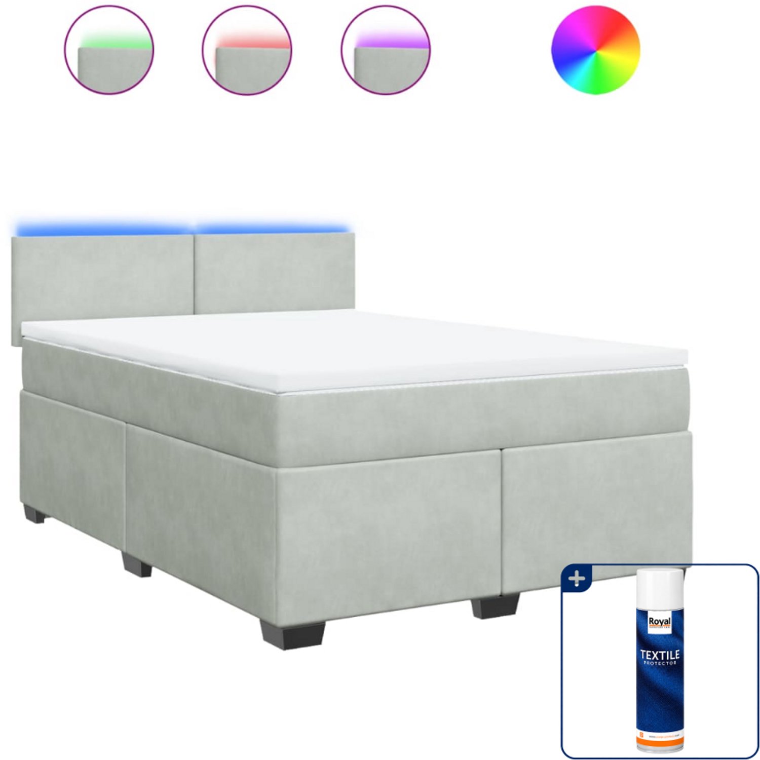 vidaXL Boxspring Queensize - 160 x 200 cm - fluweel - lichtgrijs - Inclusief textielbeschermer 500 ml