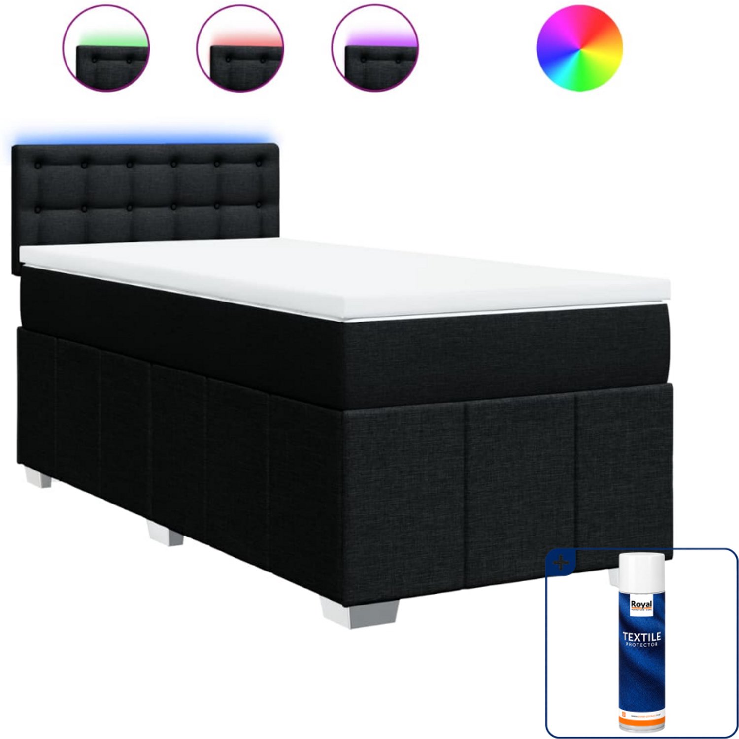 vidaXL boxspring met matras - 90 x 200 cm - stof - zwart - Inclusief textielbeschermer 500 ml