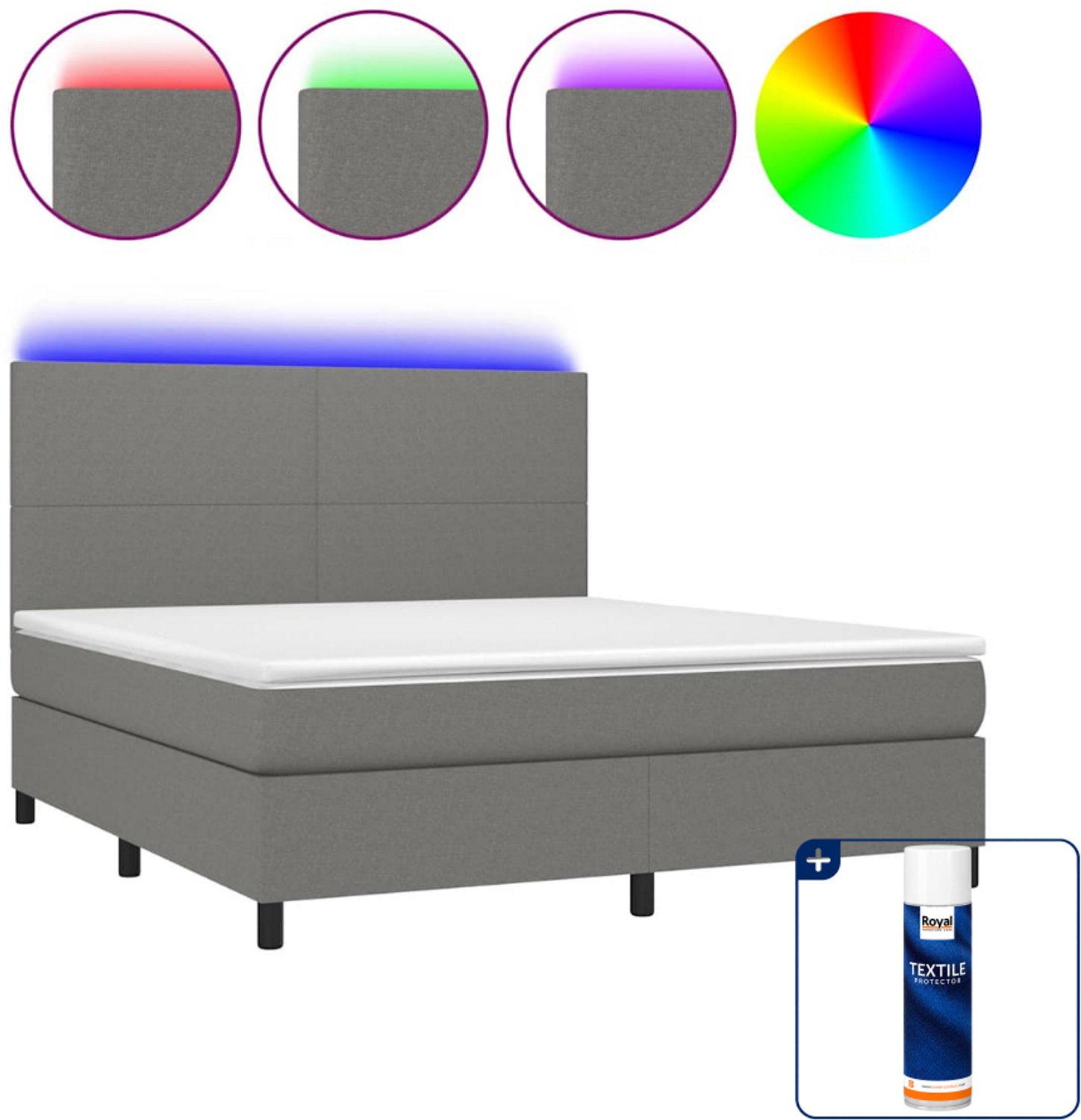 vidaXL Kingsize boxspring met matras en LED - 180 x 200 cm - donkergrijs - Inclusief textielbeschermer 500 ml
