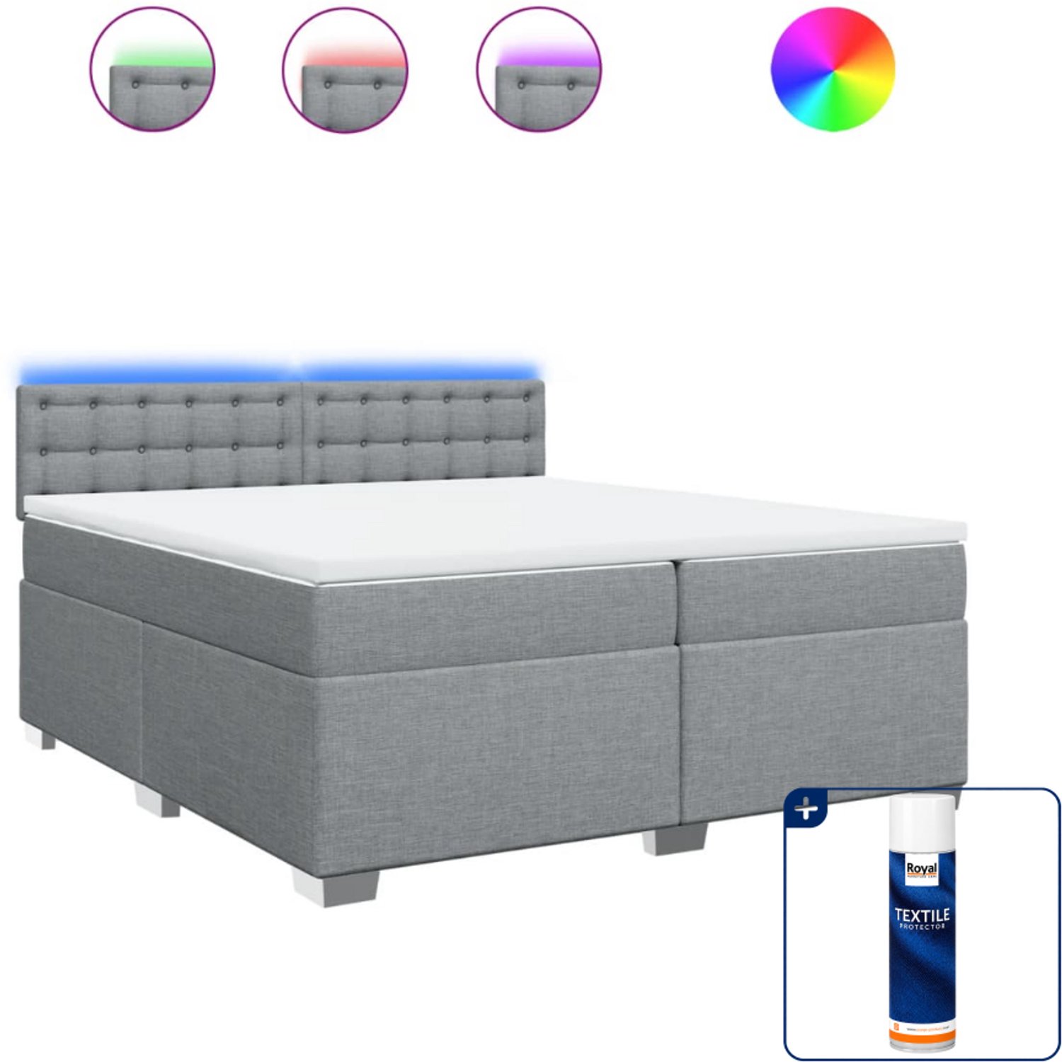 vidaXL Boxspring Super kingsize - 200 x 200 cm - stof - lichtgrijs - Inclusief textielbeschermer 500 ml
