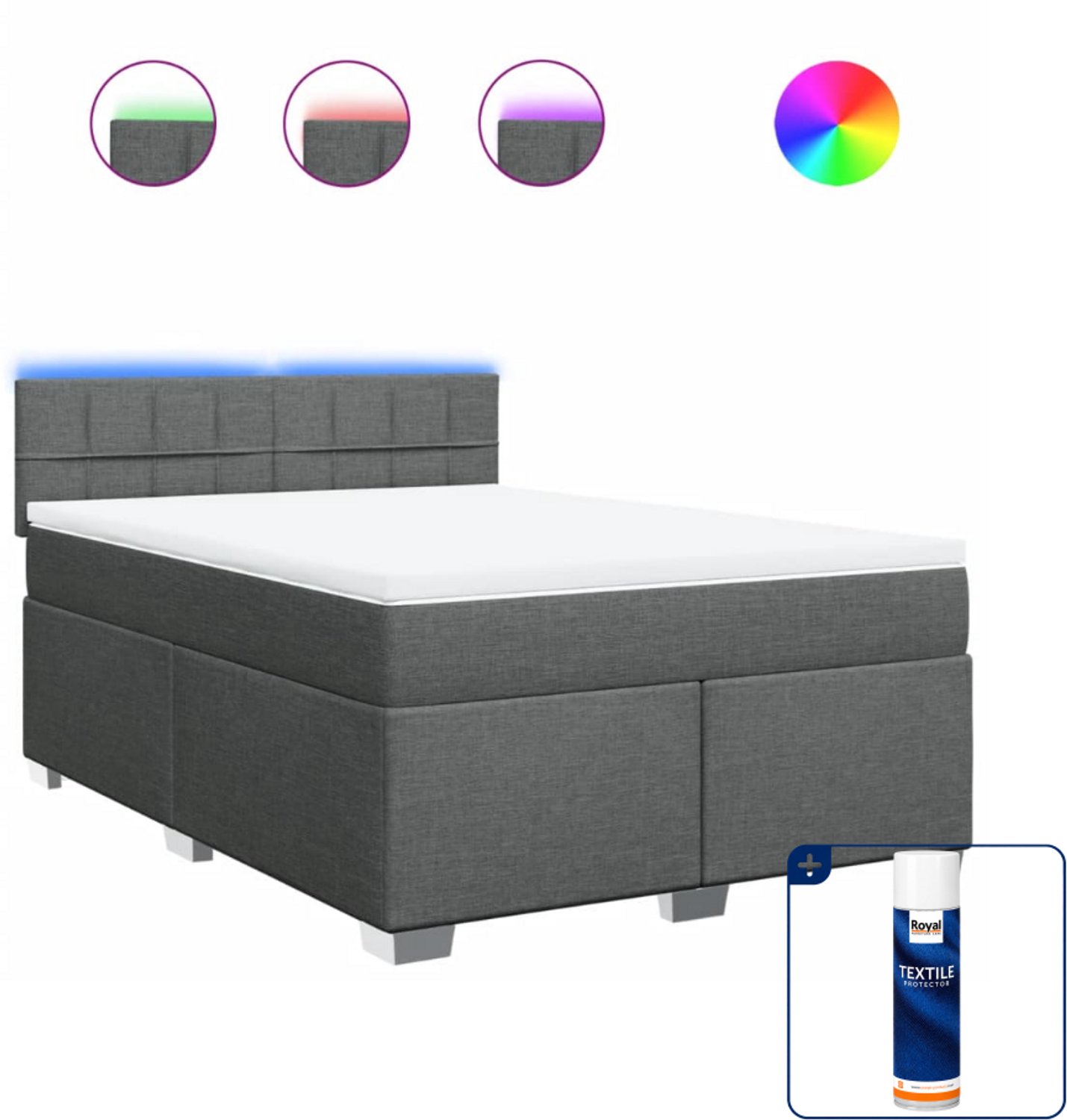vidaXL boxspring met matras 140 x 190 cm - stof - donkergrijs - Inclusief textielbeschermer 500 ml