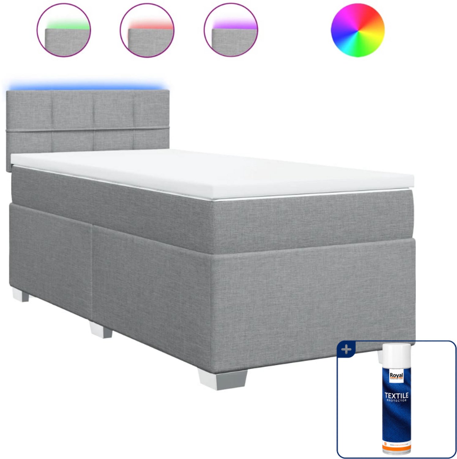 vidaXL boxspring met matras - 100 x 200 cm - lichtgrijs - Inclusief textielbeschermer 500 ml