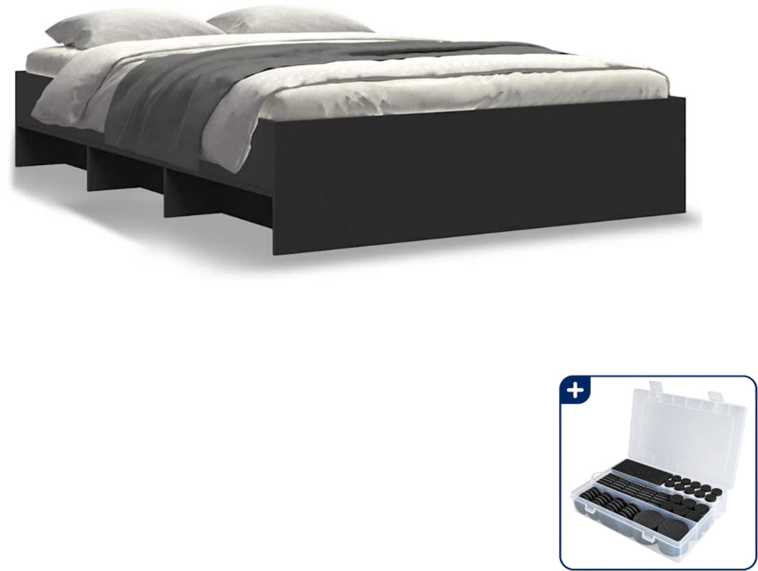 vidaXL bedframe - 120 x 190 cm - bewerkt hout - zwart - Inclusief antikrasvilt 177-delig Wit
