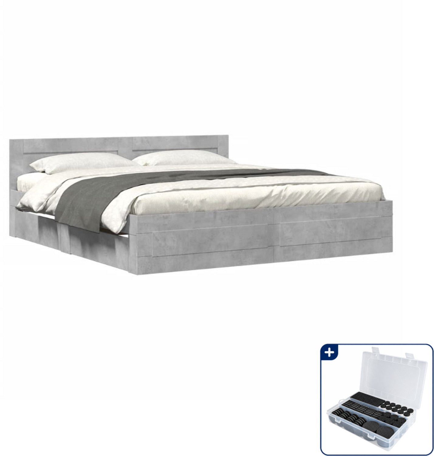 vidaXL bedframe met hoofdeinde - Kingsize - 180 x 200 cm - betongrijs - Inclusief antikrasvilt 177-delig Wit