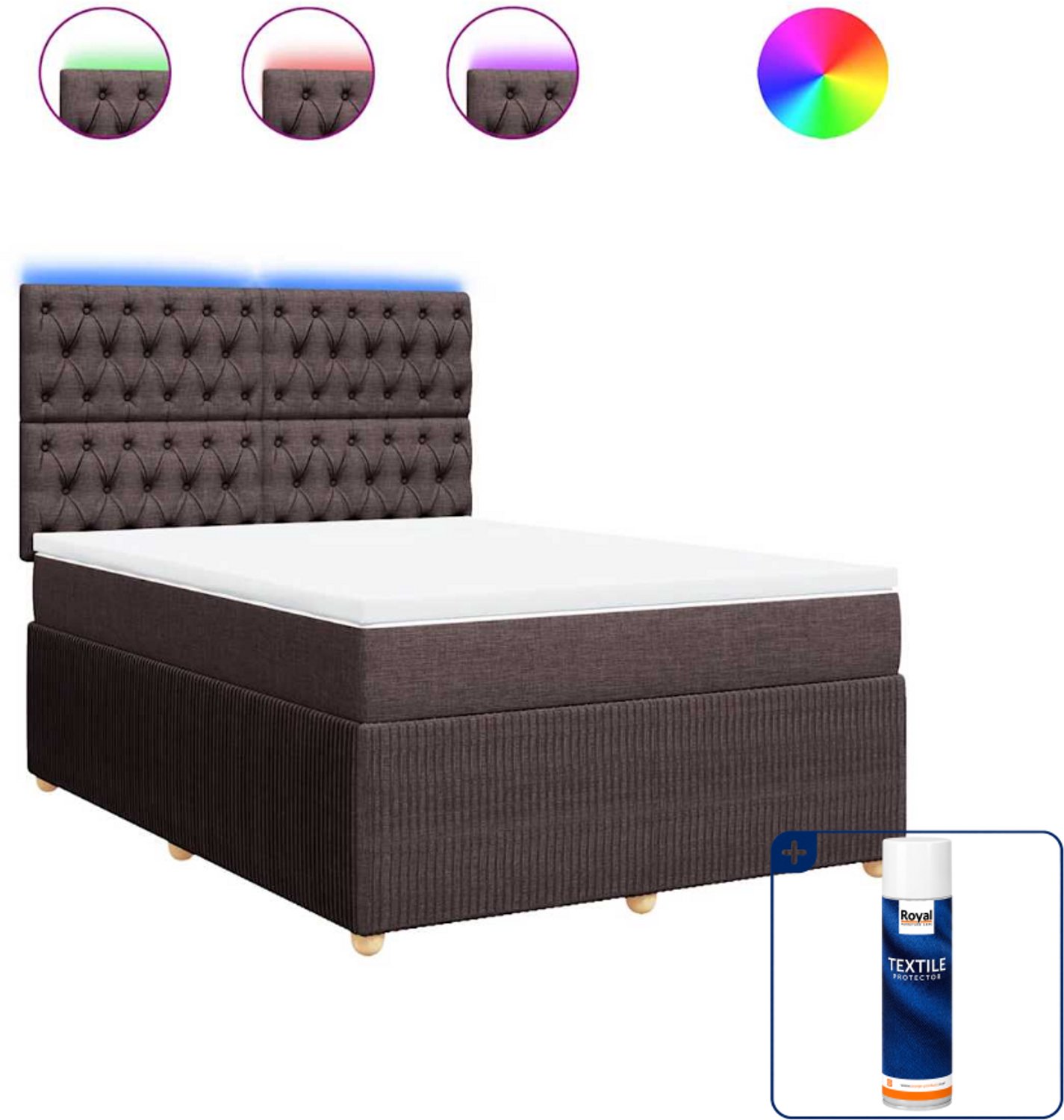 vidaXL boxspring met matras - 140 x 190 cm - donkerbruin - Inclusief textielbeschermer 500 ml