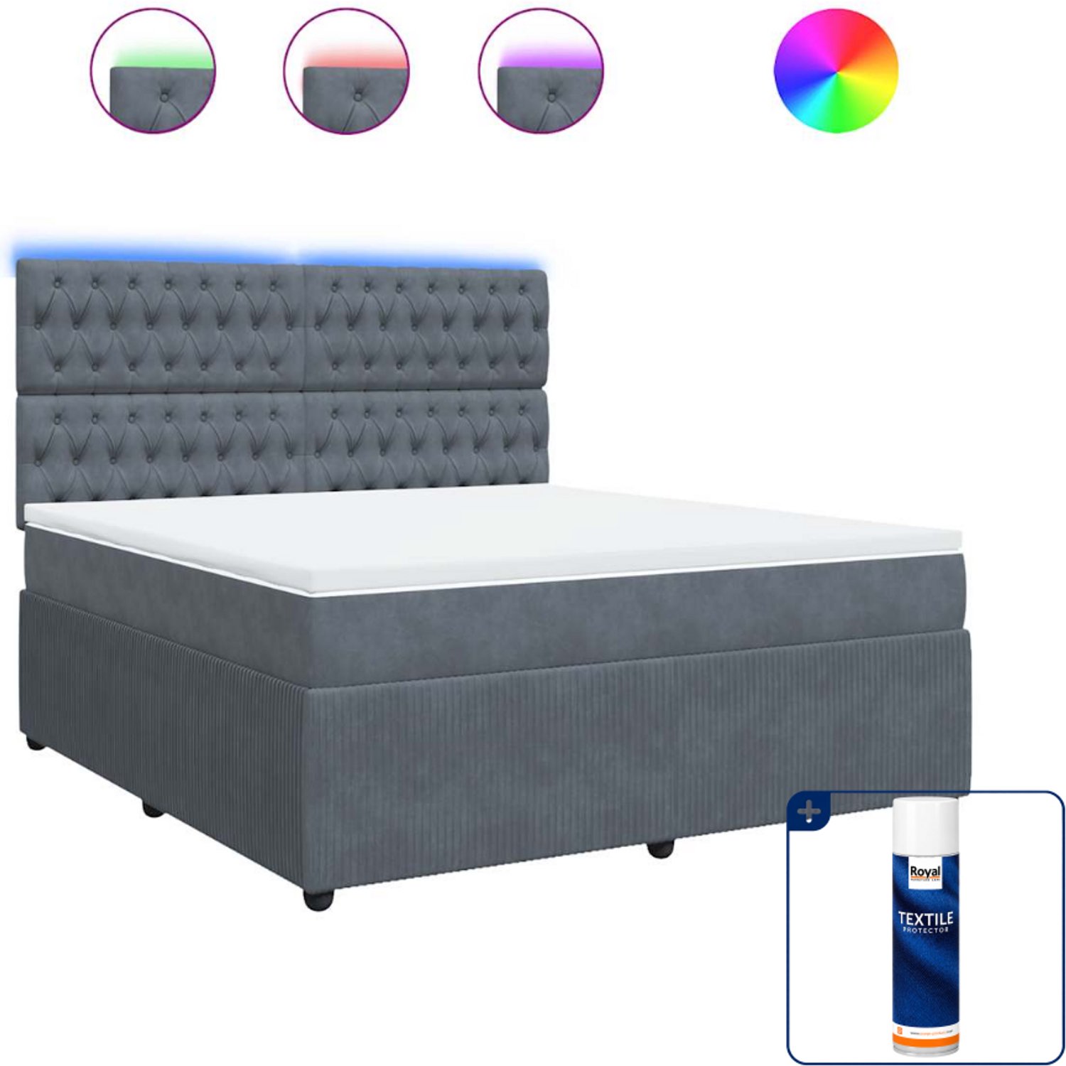 vidaXL Kingsize boxspring met matras - 180 x 200 cm - donkergrijs - Inclusief textielbeschermer 500 ml