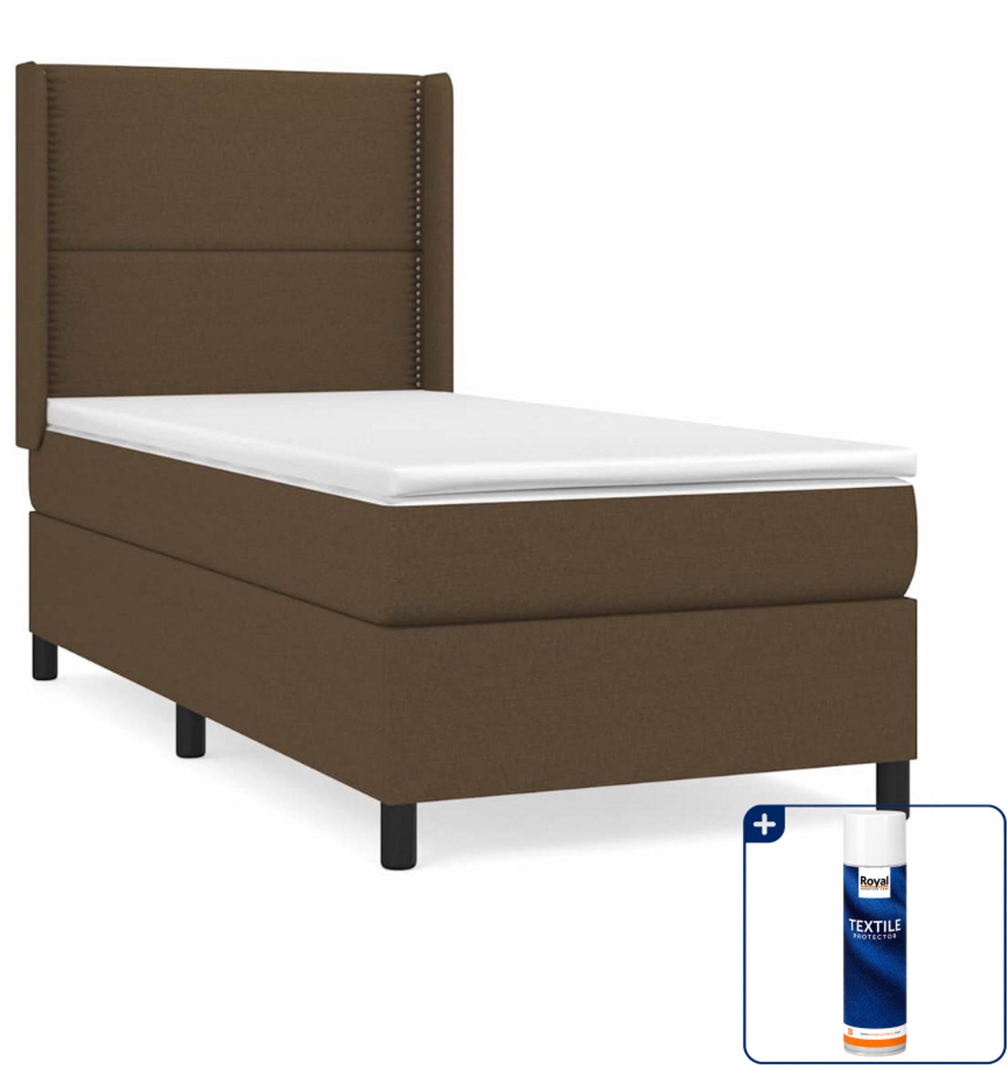 vidaXL Boxspring 90 x 200 cm - donkerbruin - Inclusief textielbeschermer 500 ml