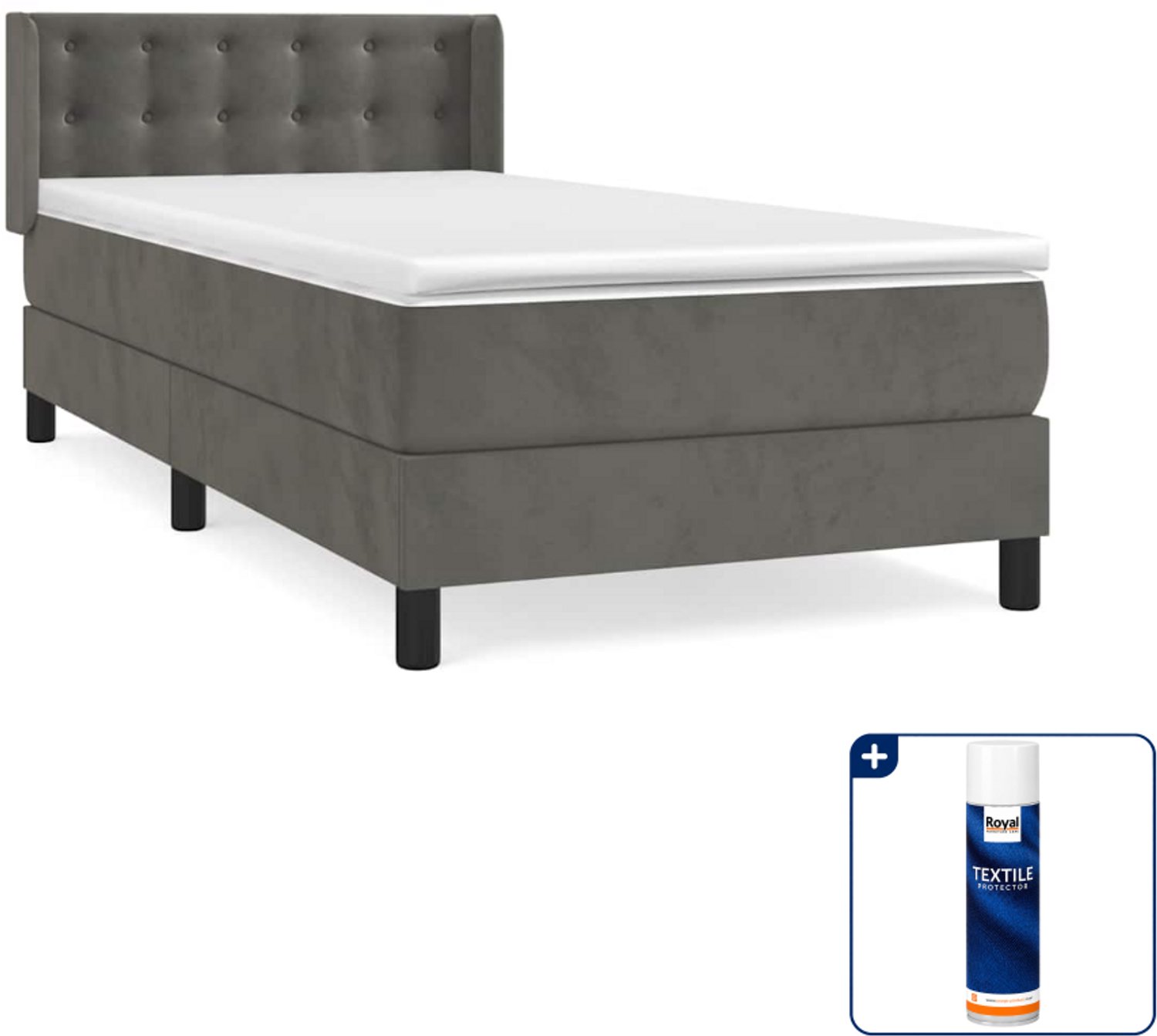vidaXL boxspring met matras - 80 x 200 cm - fluweel - donkergrijs - Inclusief textielbeschermer 500 ml
