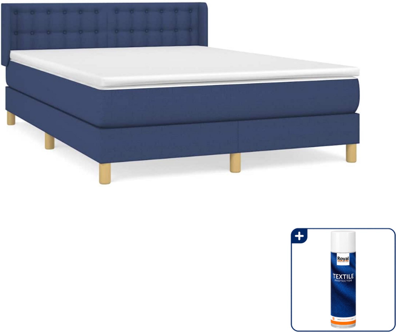 vidaXL boxspring met matras 140 x 190 cm - blauw - Inclusief textielbeschermer 500 ml