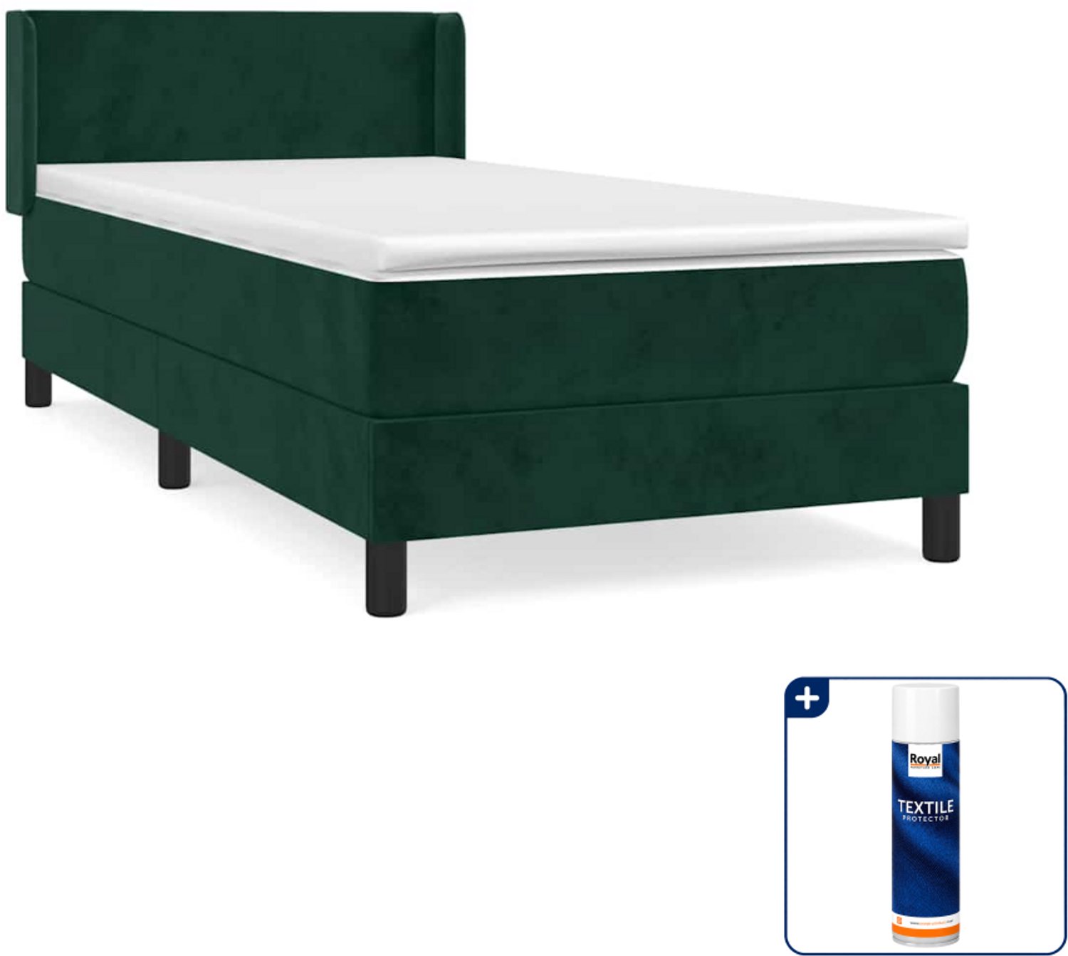 vidaXL boxspring met matras - 100 x 200 cm - fluweel - donkergroen - Inclusief textielbeschermer 500 ml