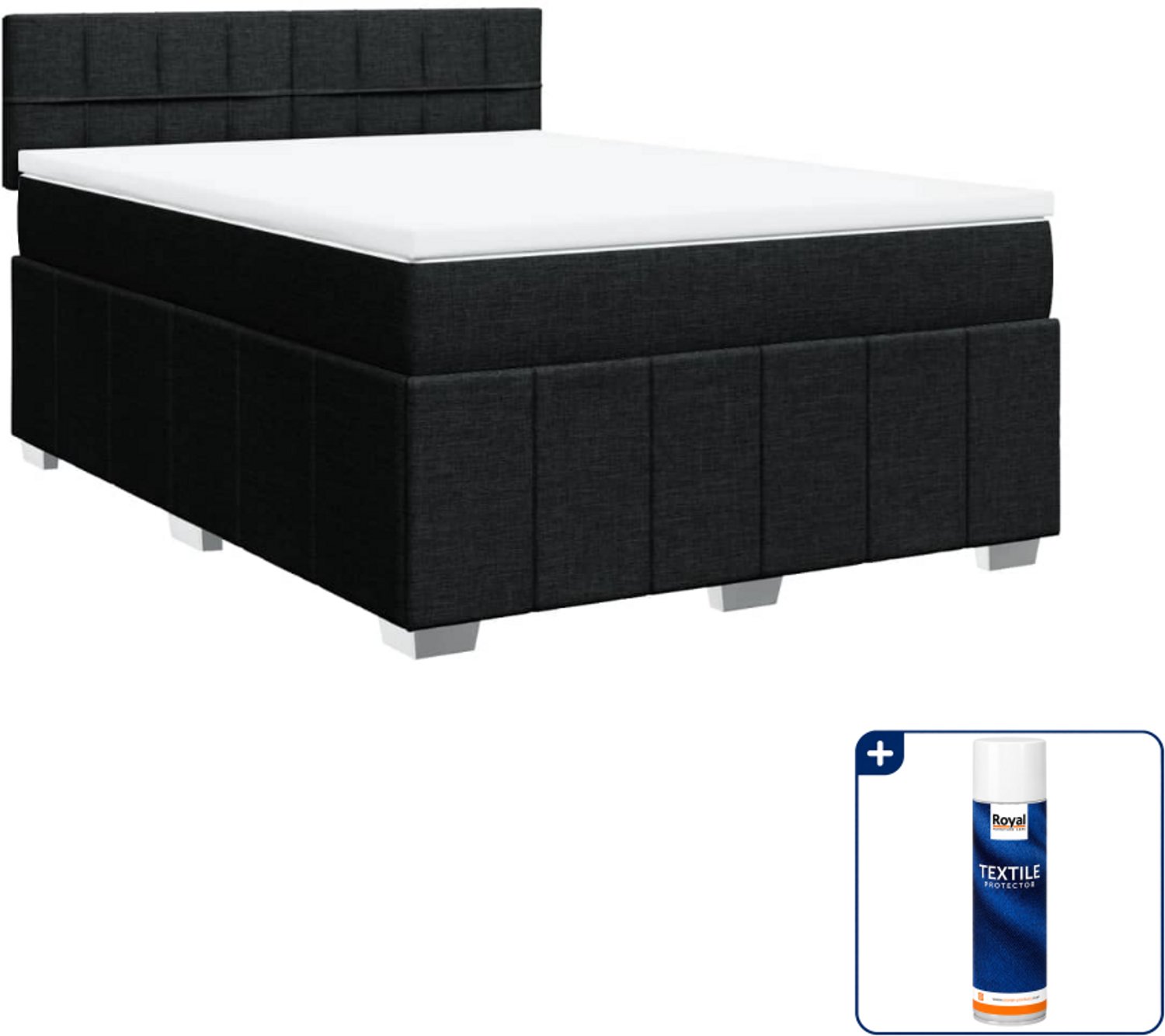 vidaXL Boxspring - 140 x 190 cm - zwart - Inclusief textielbeschermer 500 ml
