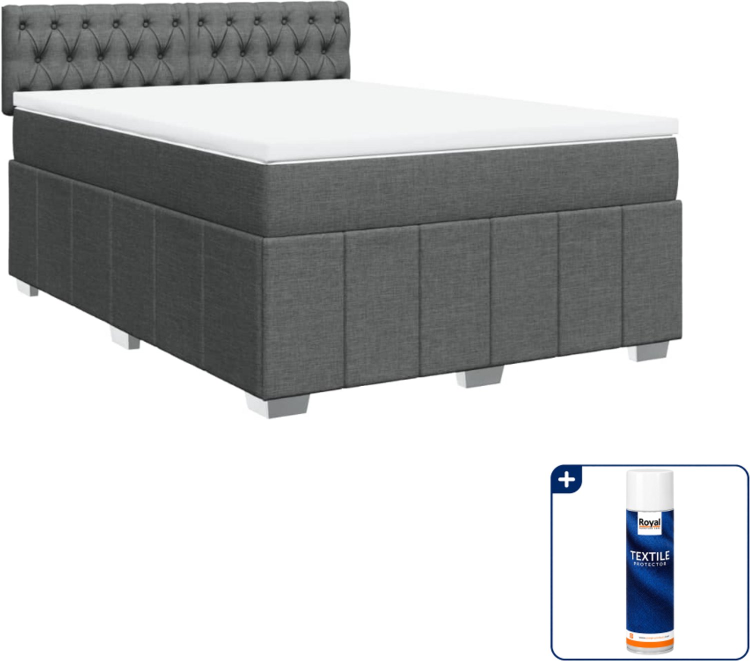 vidaXL boxspring Queensize - 160 x 200 cm - stof - donkergrijs - Inclusief textielbeschermer 500 ml