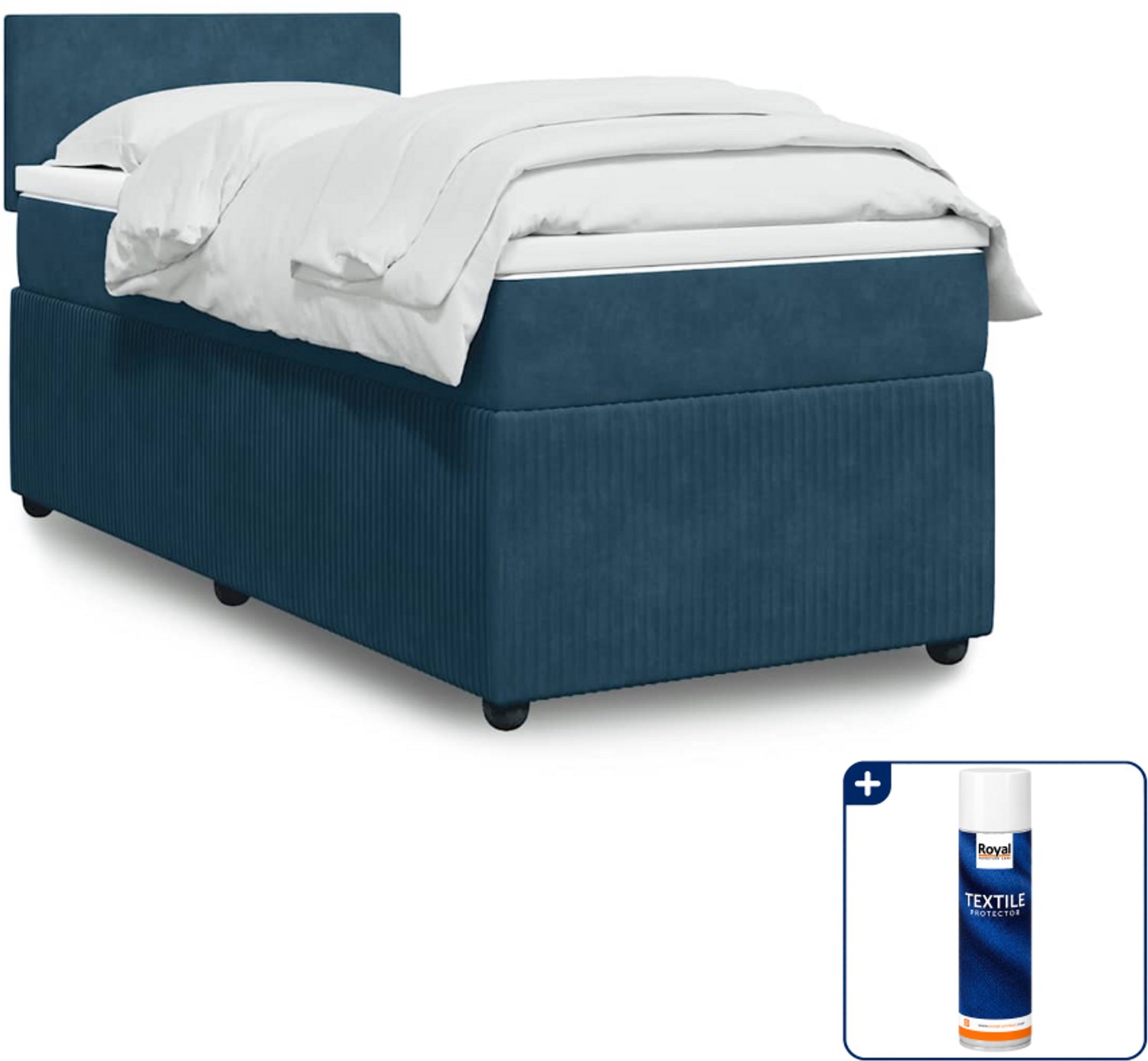 vidaXL boxspring met matras 80 x 200 cm - fluweel - blauw - Inclusief textielbeschermer 500 ml
