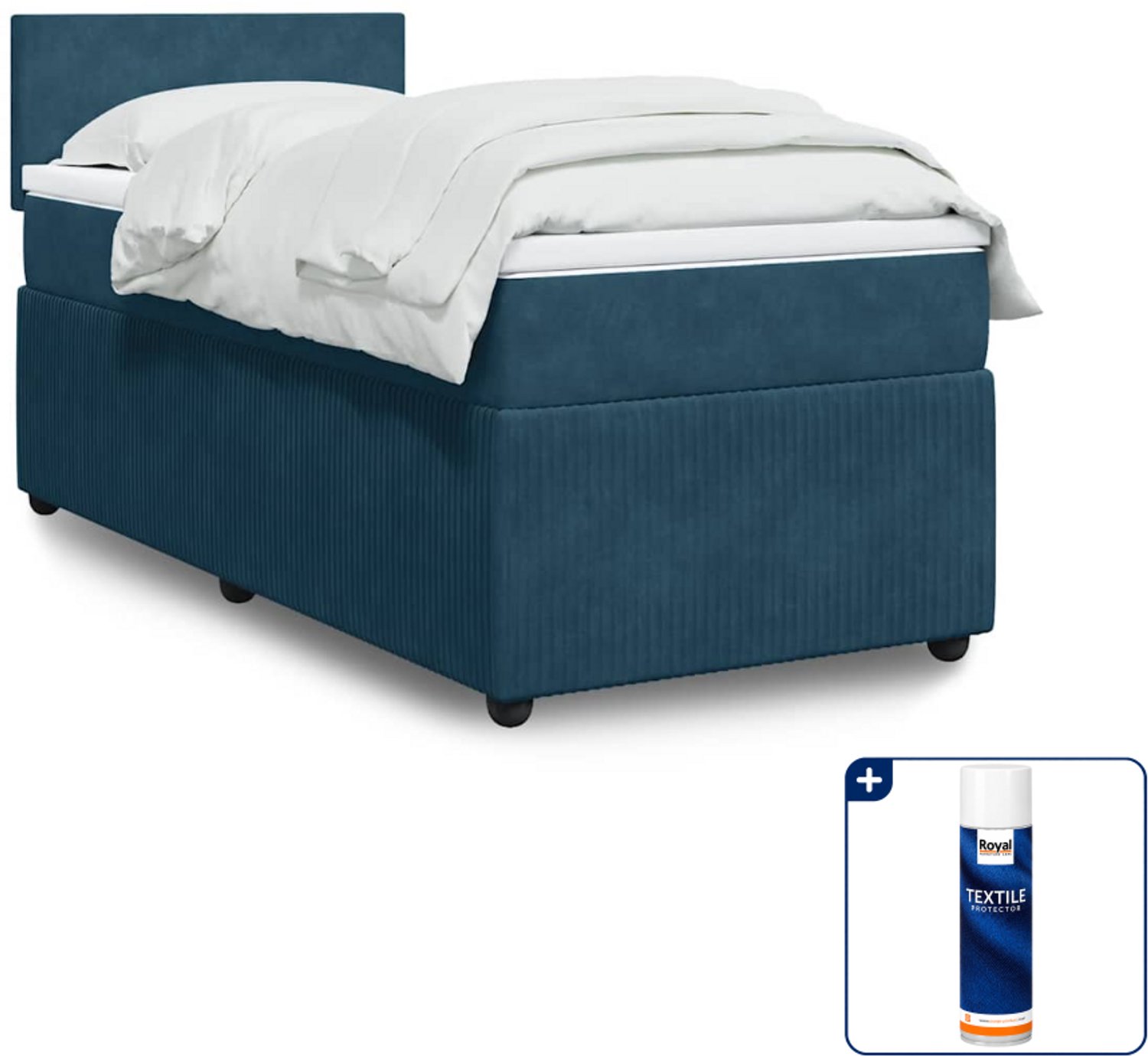 vidaXL boxspring met matras 90 x 200 cm - fluweel - blauw - Inclusief textielbeschermer 500 ml