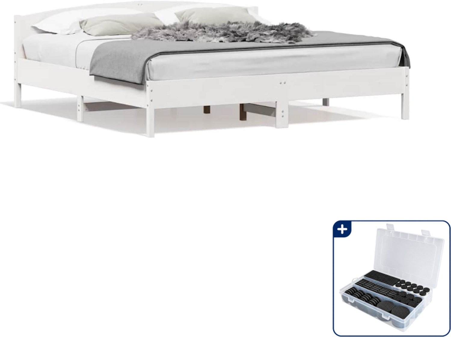 vidaXL bedframe - Kingsize - 180 x 200 cm - massief grenenhout - wit - Inclusief antikrasvilt 177-delig