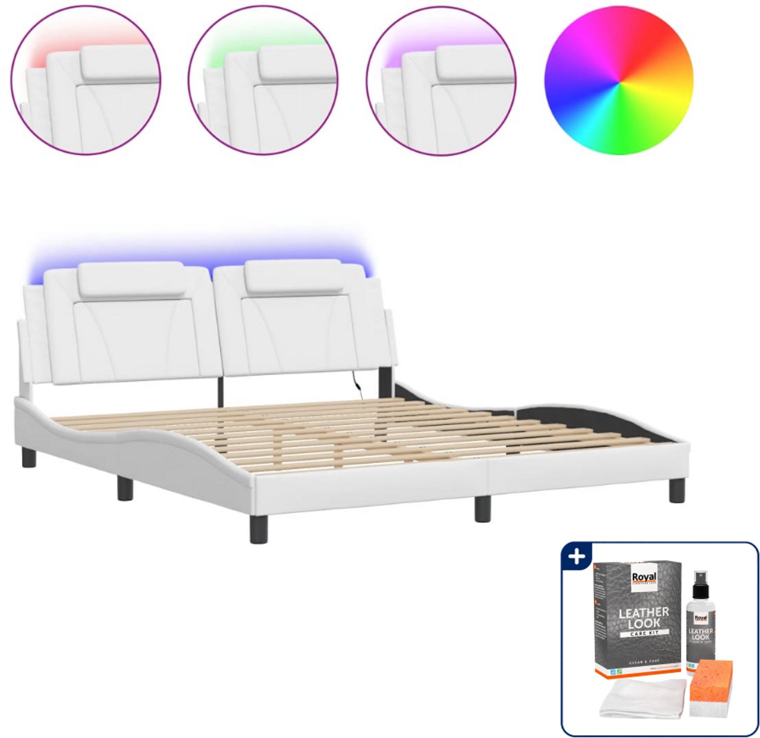 vidaXL Viana bedframe met LED - Kingsize - 180 x 200 cm - wit - Inclusief onderhoudsset voor kunstleer 150 ml