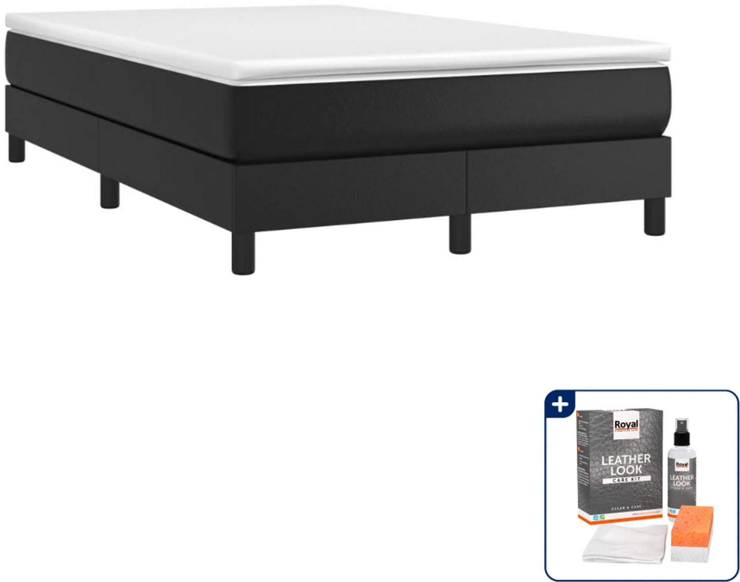 vidaXL boxspring met matras 120 x 190 cm - kunstleer - zwart - Inclusief onderhoudsset voor kunstleer 150 ml