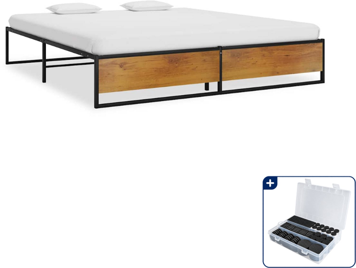 vidaXL Bedframe - 200 x 200 cm - metaal - zwart - Inclusief antikrasvilt 177-delig