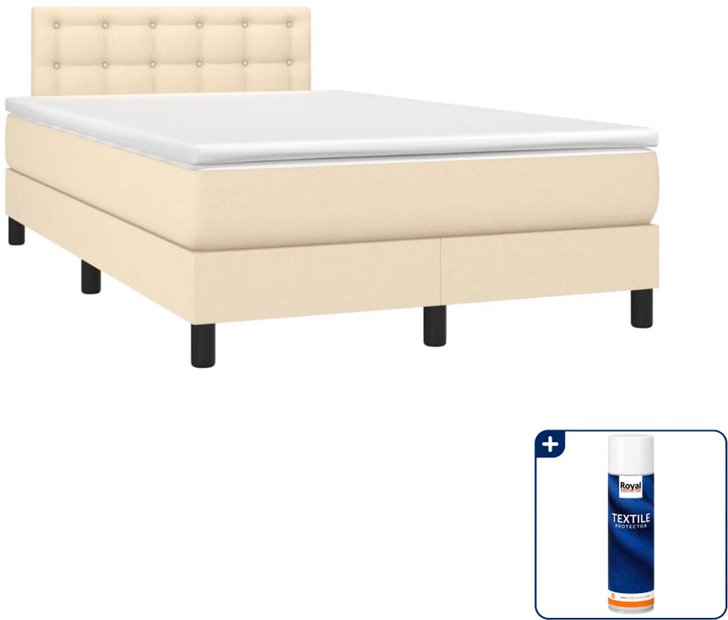 vidaXL boxspring met matras 120 x 190 cm - stof - crème - Inclusief textielbeschermer 500 ml